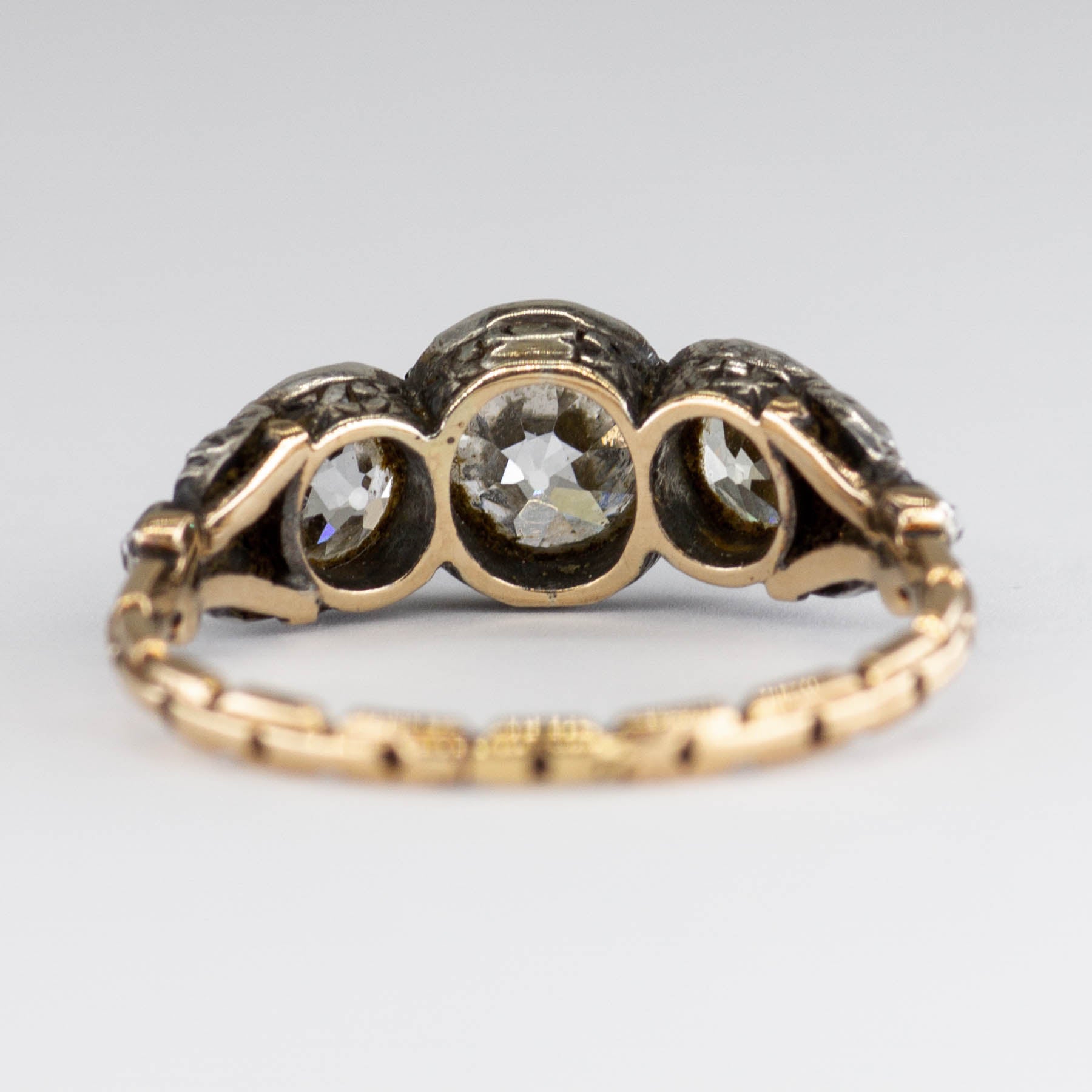Antique Gold and Old European Diamond Three Stone Ring | 1.62ctw | SZ 6