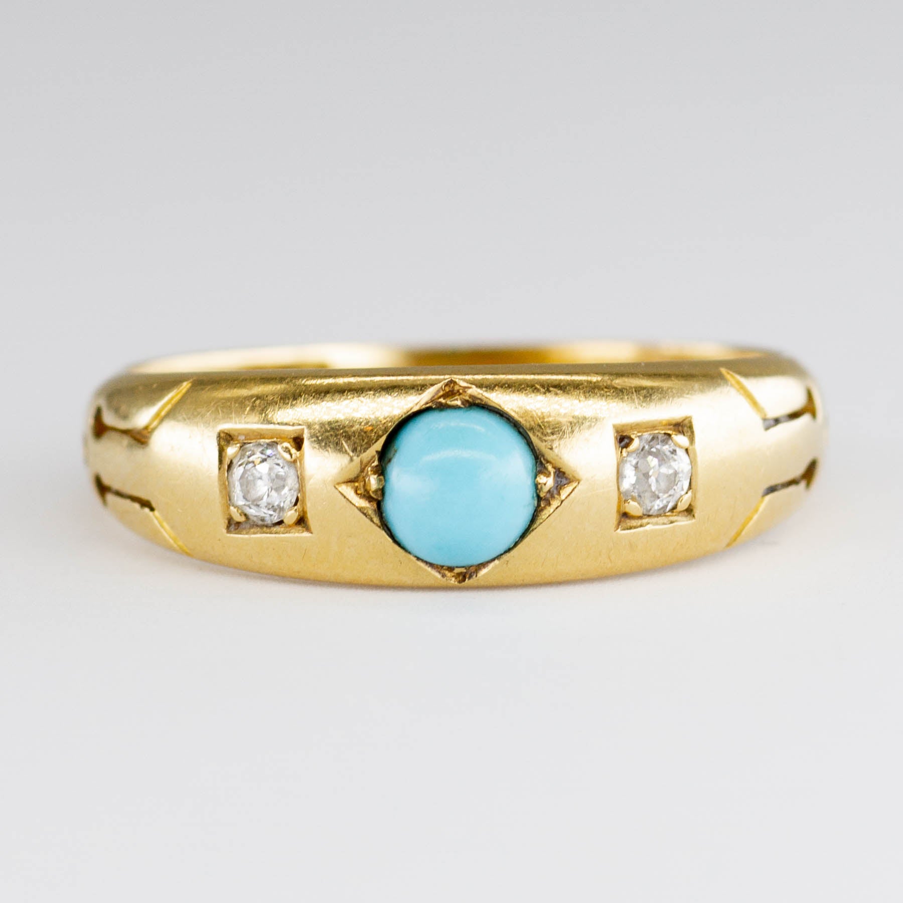 Bague victorienne de 1897 en or 18 carats, turquoise et diamants | 0,31 ct | Taille 6