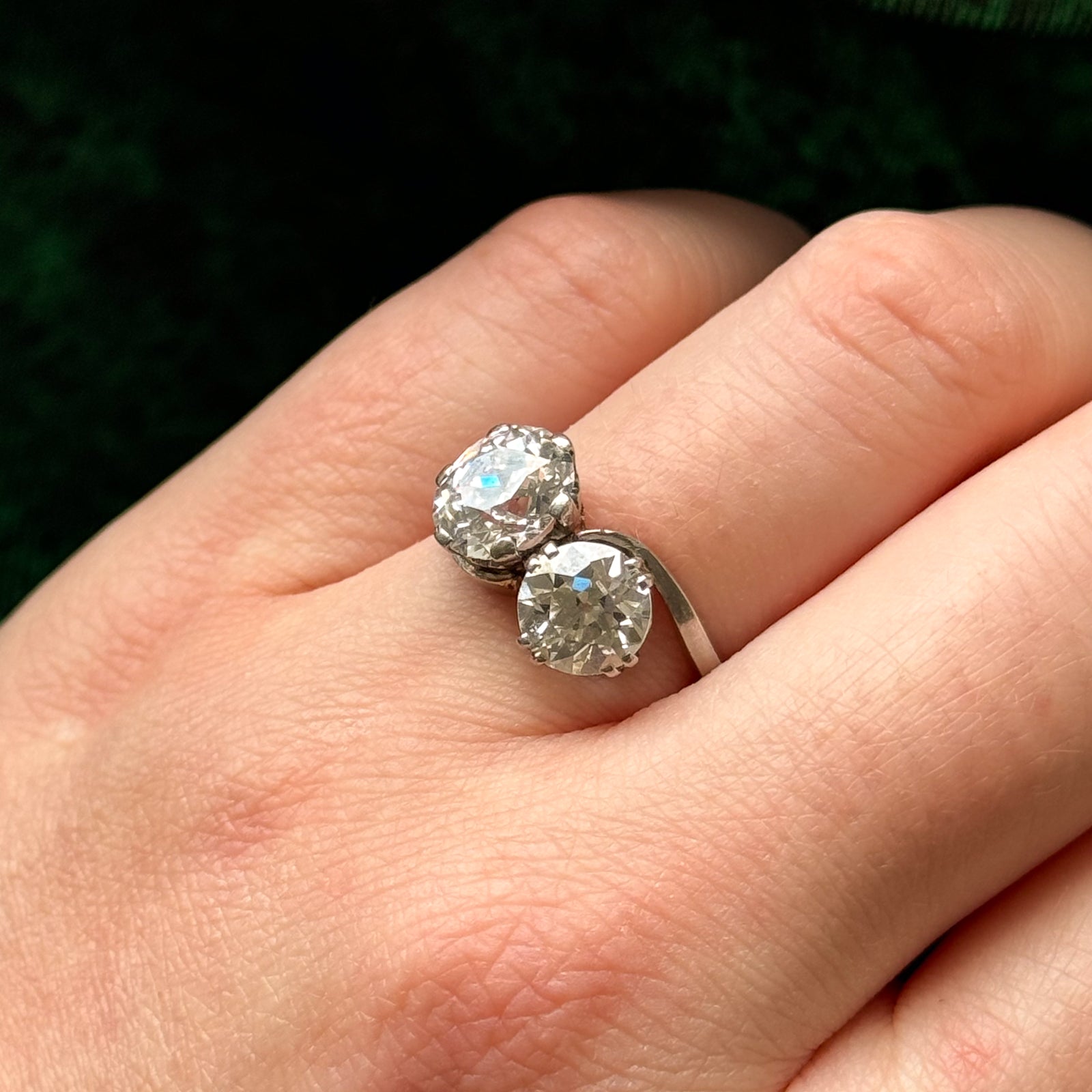 Vintage Old European Cut Diamond Toi Et Moi Ring | 3.20ctw | SZ 6.75 |