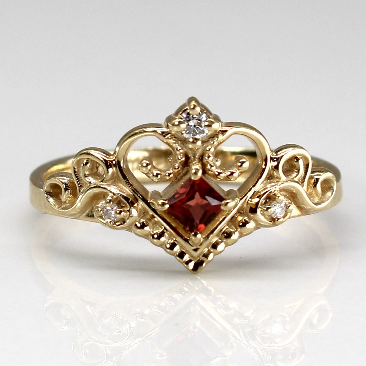 Crown Design Garnet & Diamond Ring | 0.18ct | 0.04ctw | SZ 10 |