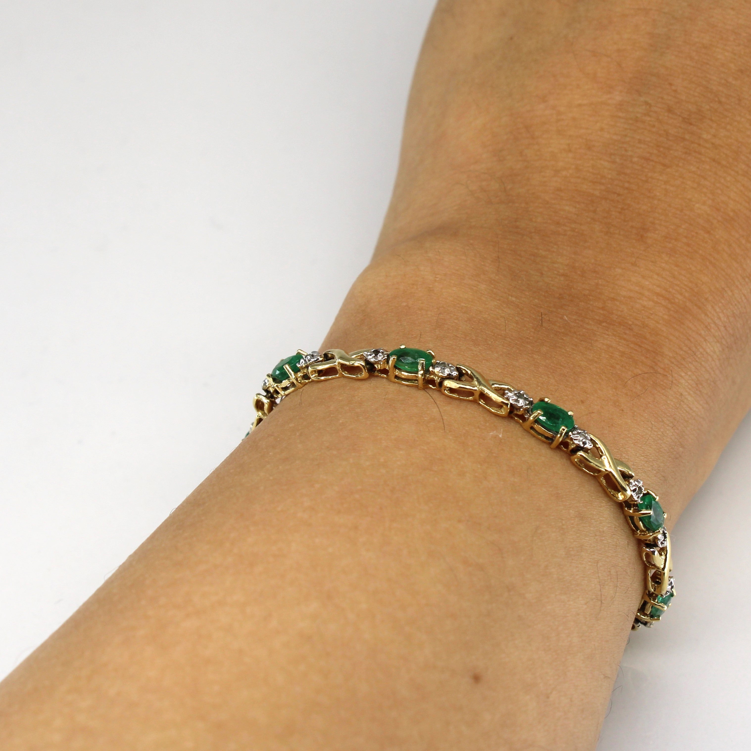 Emerald & Diamond Chain Bracelet | 7"|