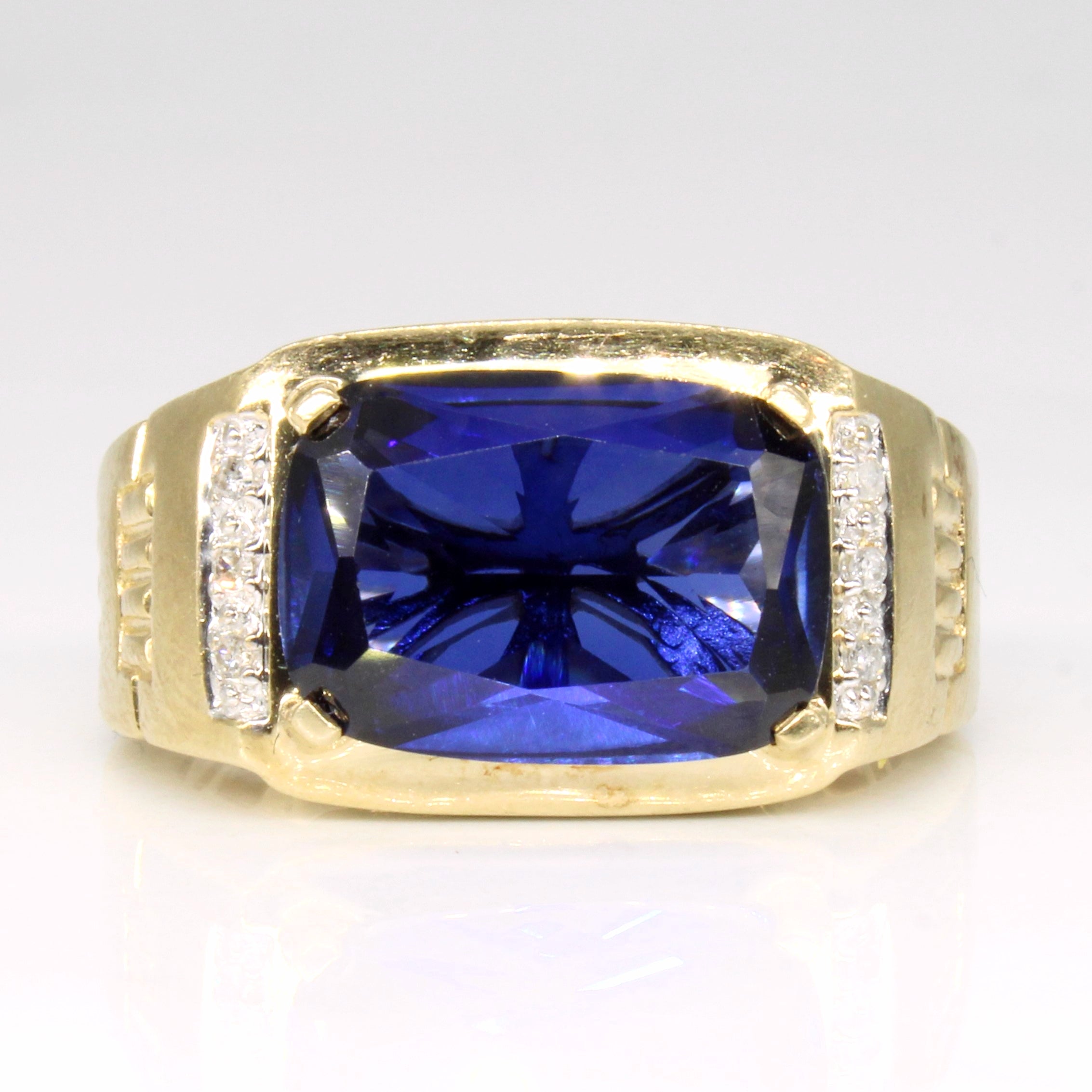 Synthetic Sapphire & Diamond Cocktail Ring | 6.50ct, 0.03ctw | SZ 7.25 |