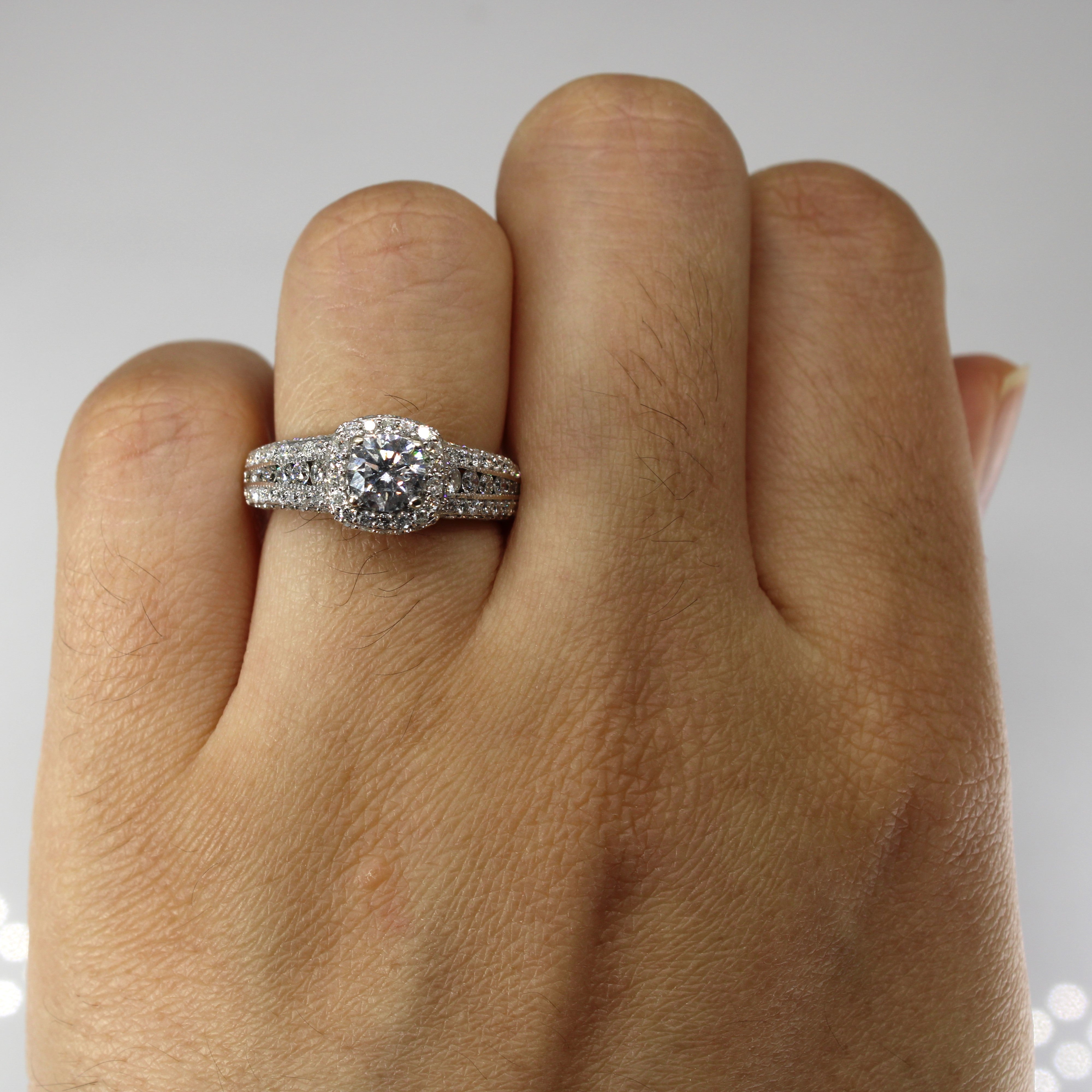 Halo Diamond Engagement Ring | 1.46ctw I2 F | SZ 4.5 |