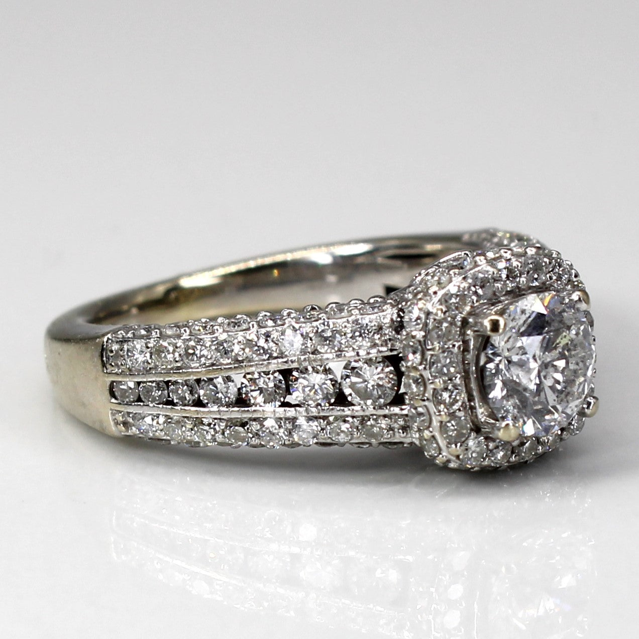 Halo Diamond Engagement Ring | 1.46ctw I2 F | SZ 4.5 |