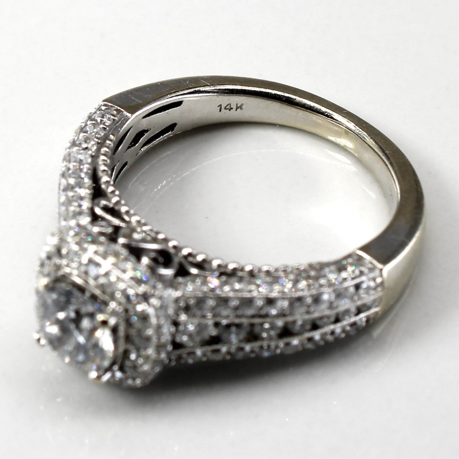 Halo Diamond Engagement Ring | 1.46ctw I2 F | SZ 4.5 |