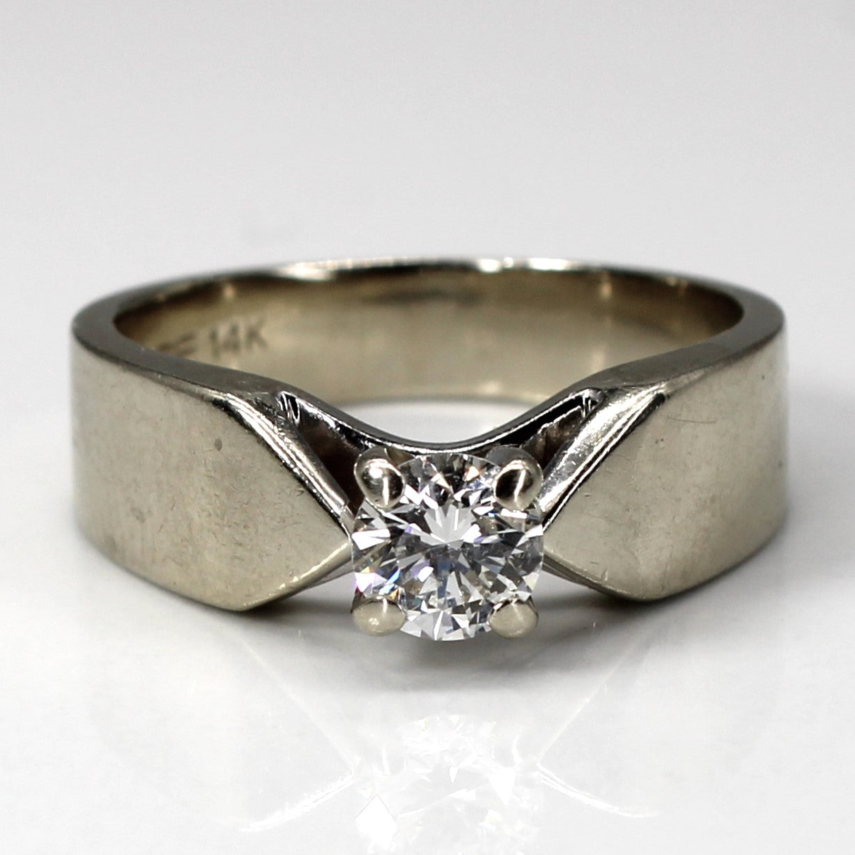Tapered Solitaire Diamond White Gold Ring | 0.52ct SI2 H | SZ 7 |