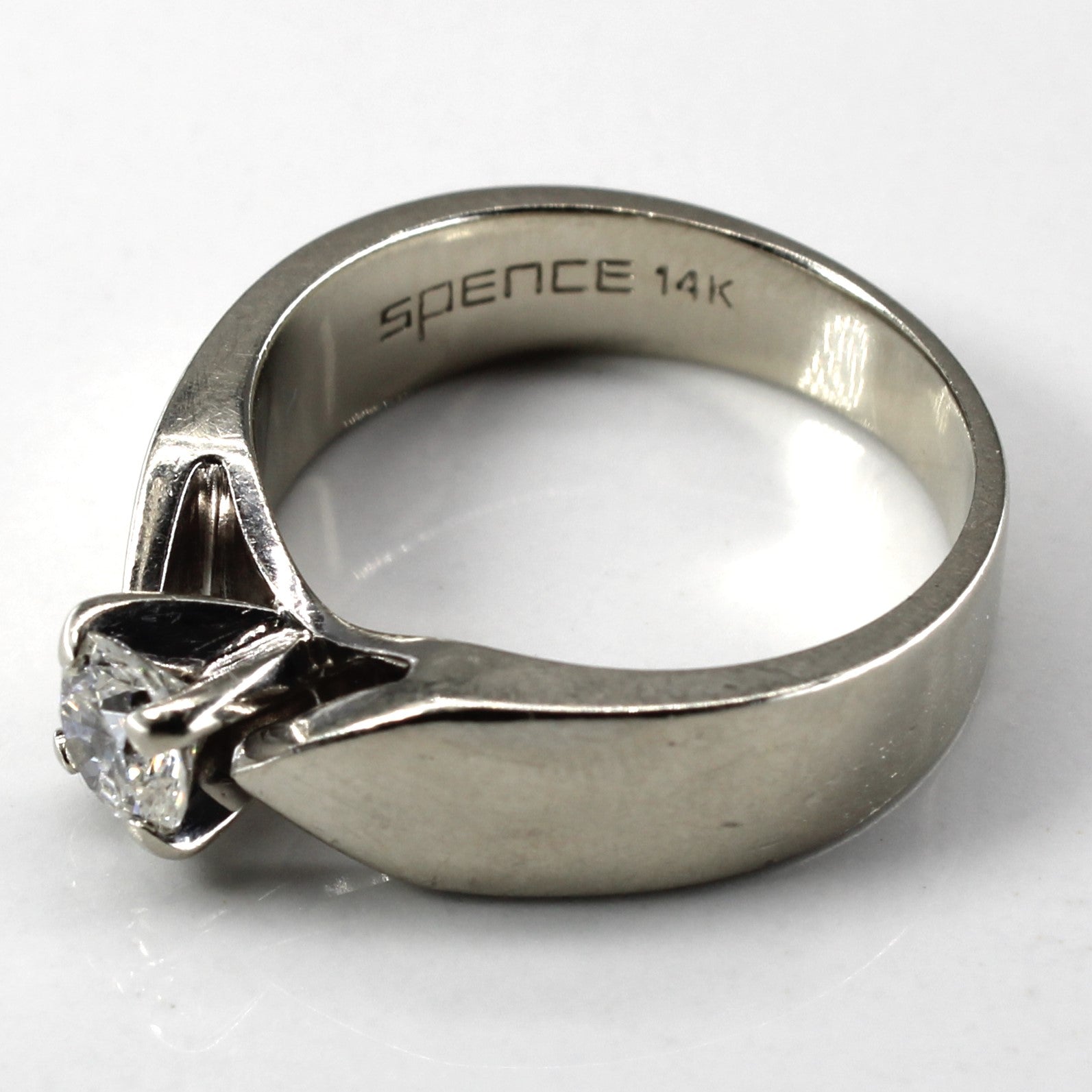 Tapered Solitaire Diamond White Gold Ring | 0.52ct SI2 H | SZ 7 |