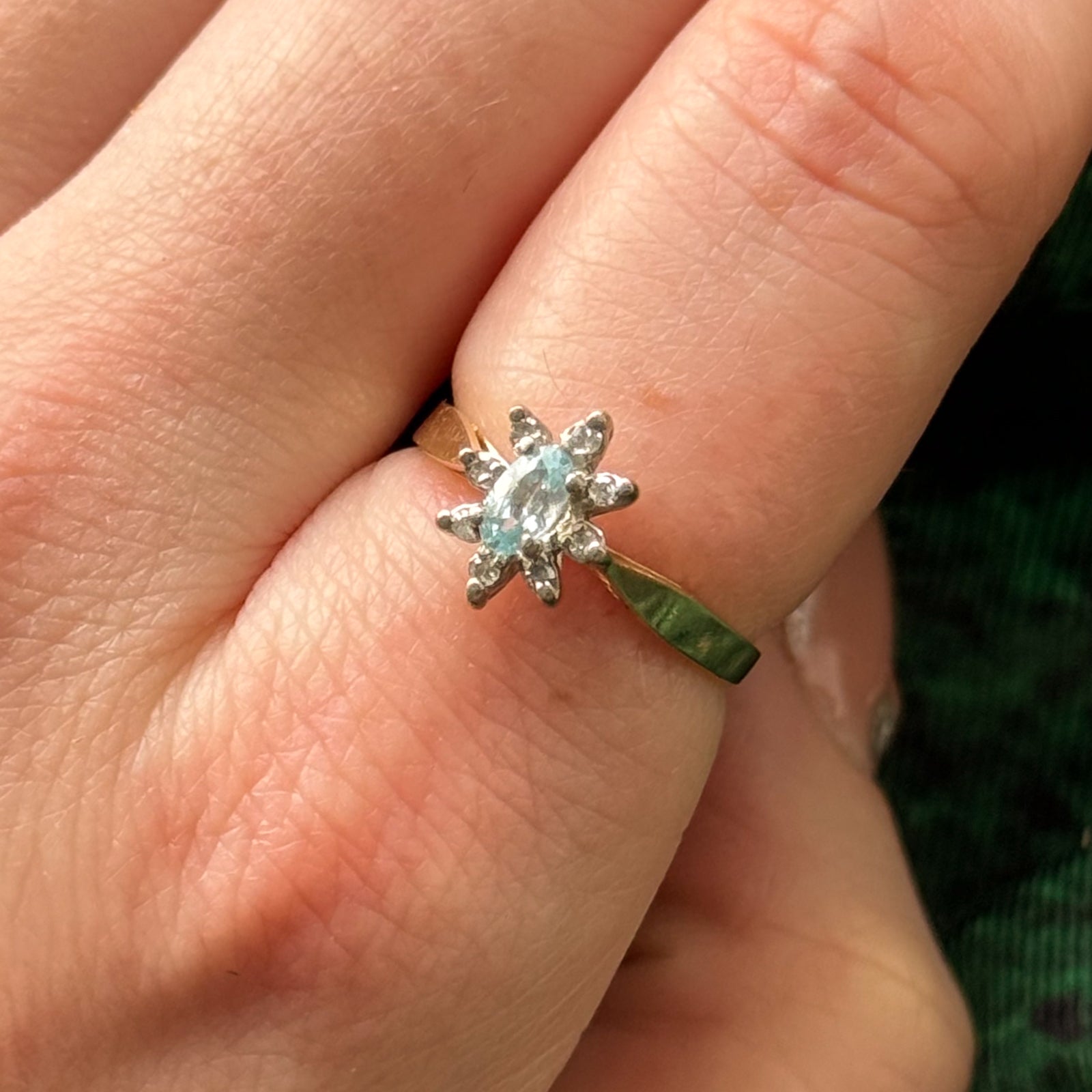 Blue Zircon & Diamond Flower Ring | 0.24ct, 0.07ctw | SZ 6.5 |