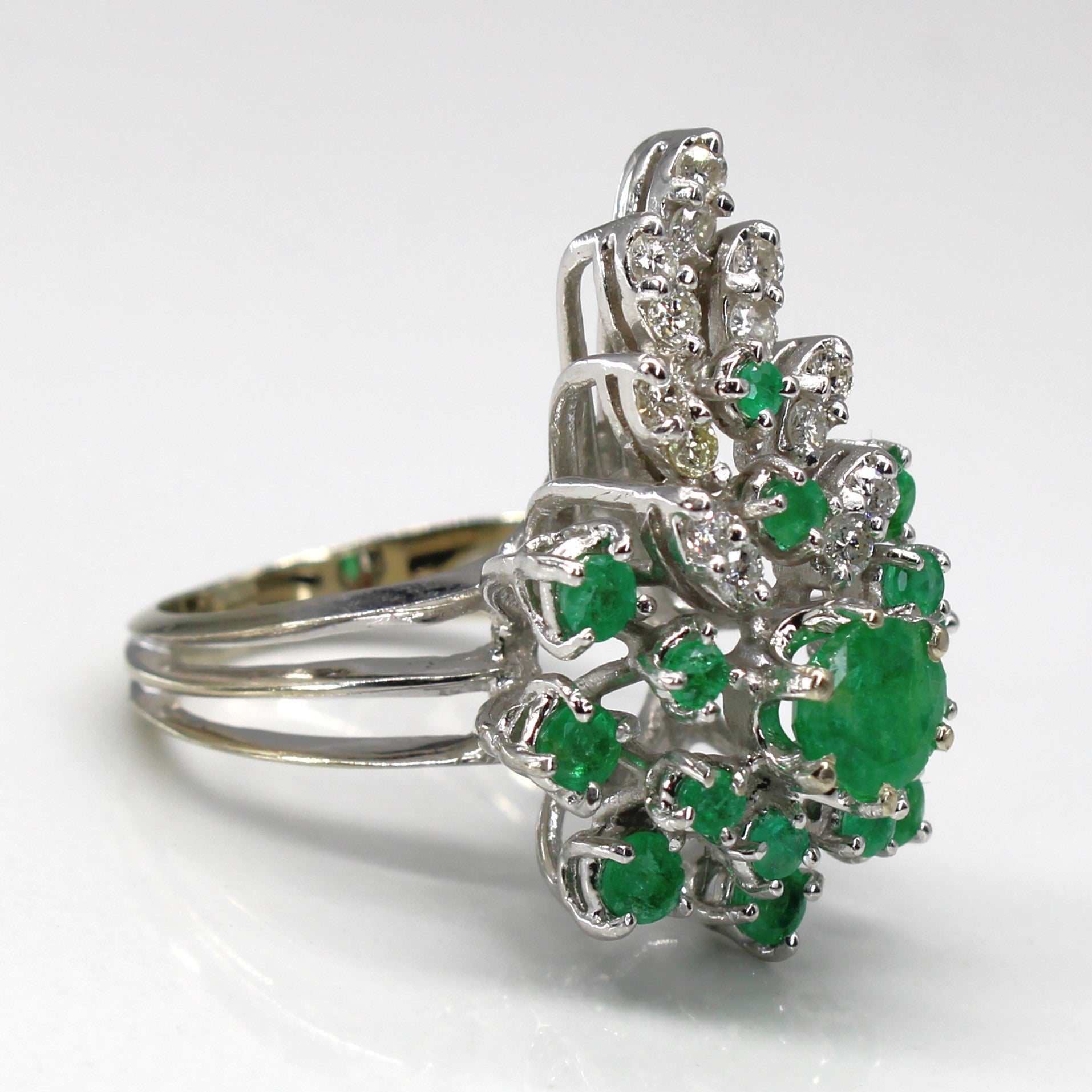 High Set Emerald & Diamond Cocktail Ring | 1.60ctw | 0.35ctw | SZ 8.25 |