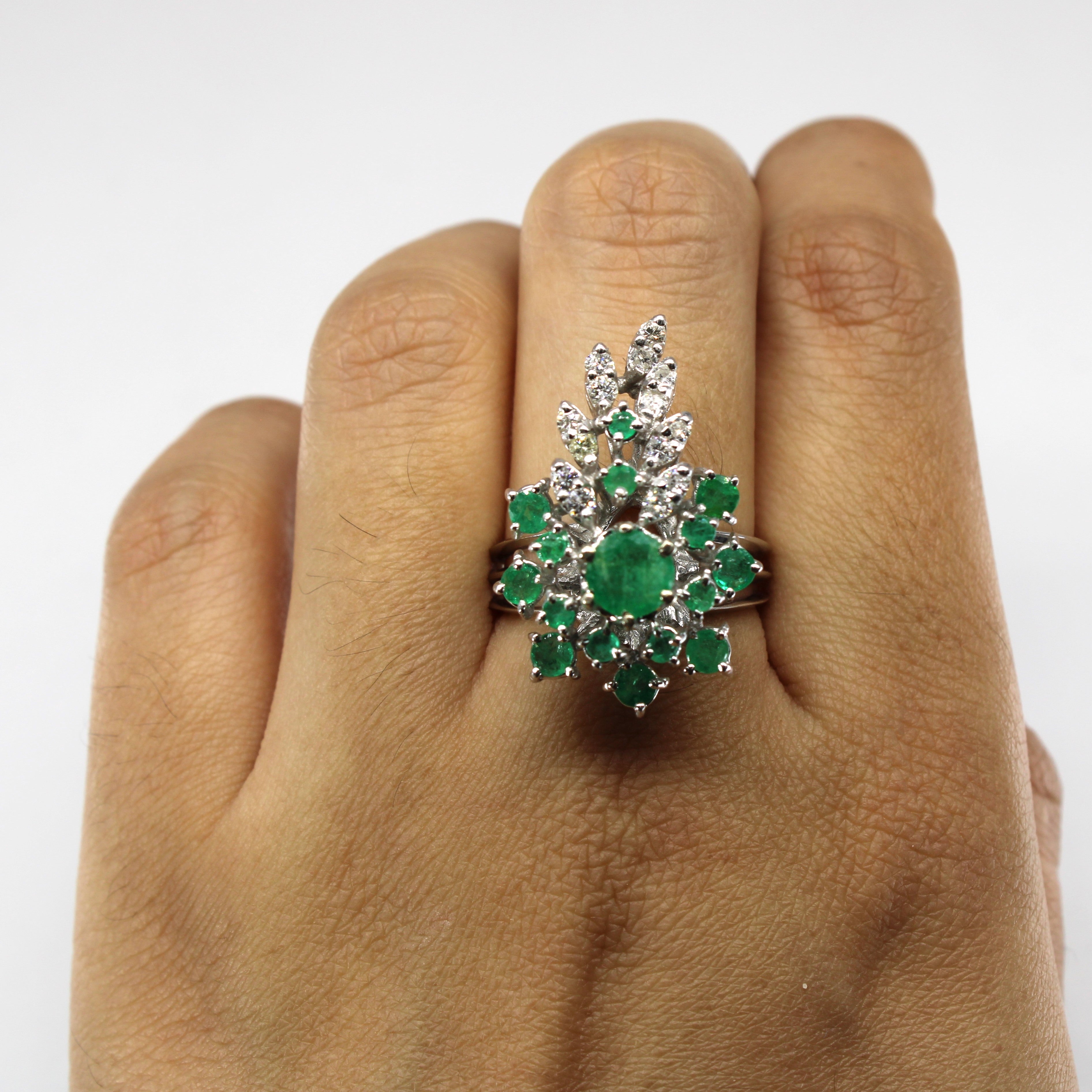 High Set Emerald & Diamond Cocktail Ring | 1.60ctw | 0.35ctw | SZ 8.25 |