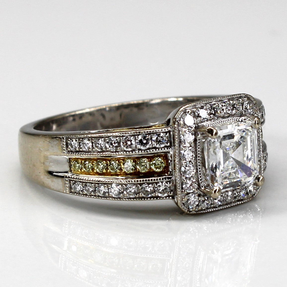 Halo Diamond Two Tone Gold Engagement Ring | 1.22ctw SI2 F | SZ 6.5 |