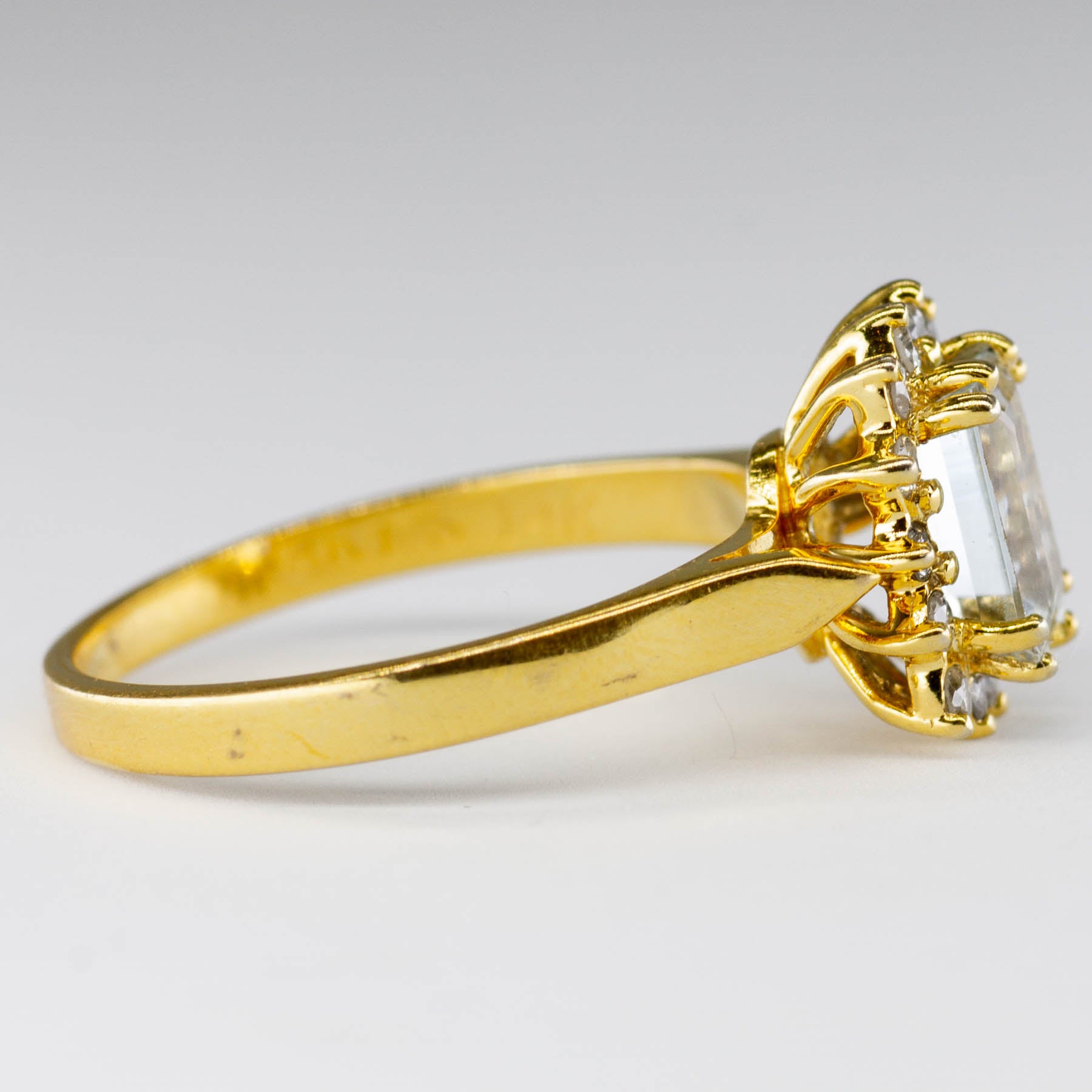 14k Yellow Gold Step Cut Aquamarine and Diamond Ring | 0.97ctw | SZ 6.75