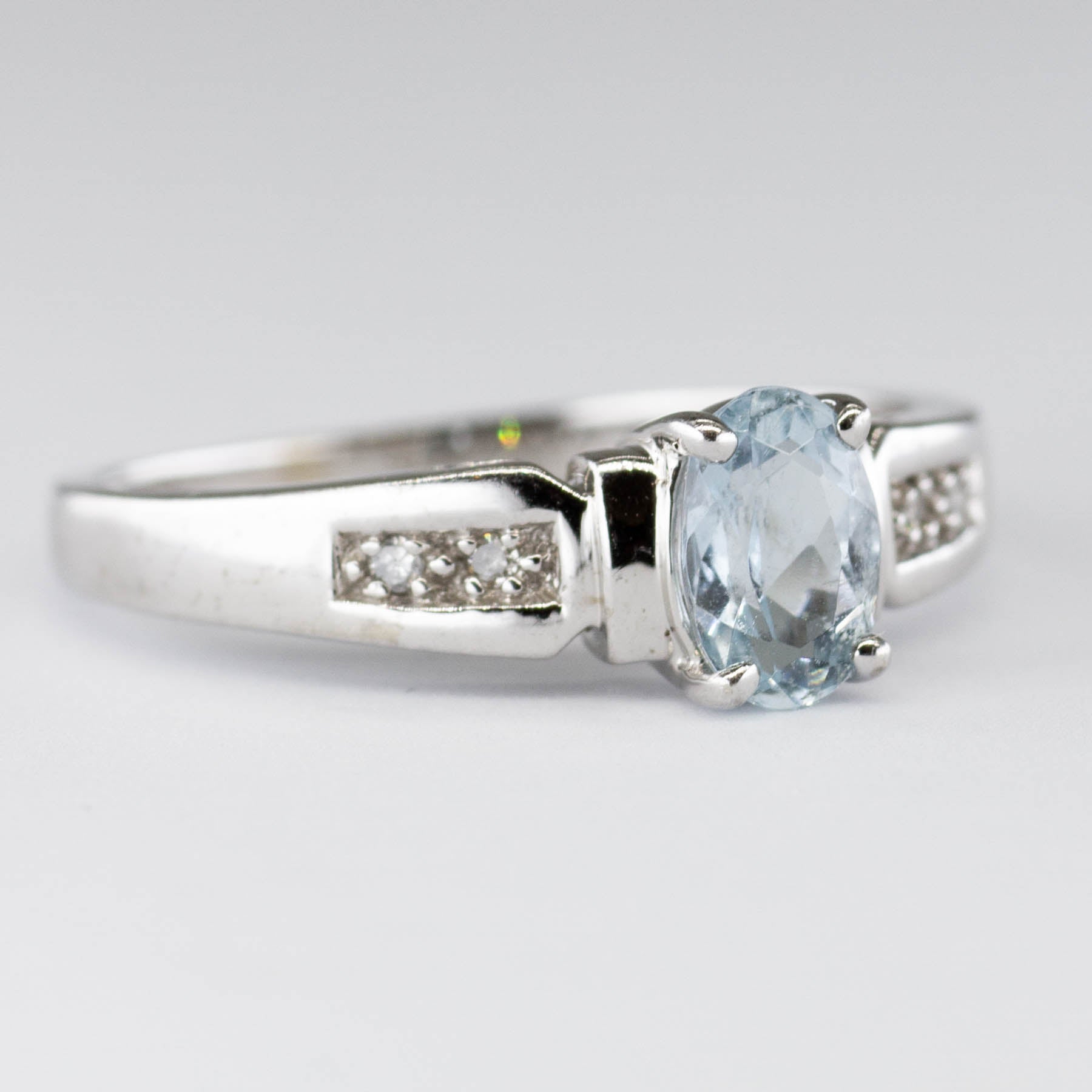 10k White Gold Oval Aquamarine and Diamond Ring | 0.36ctw | SZ 5