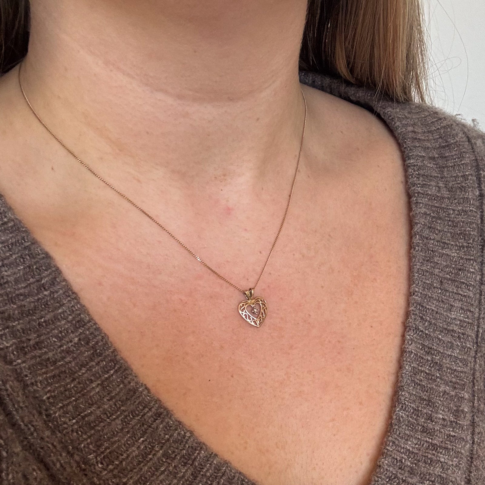 Pendentif et collier cœur en diamant | 0,01 ct | 17 pouces |