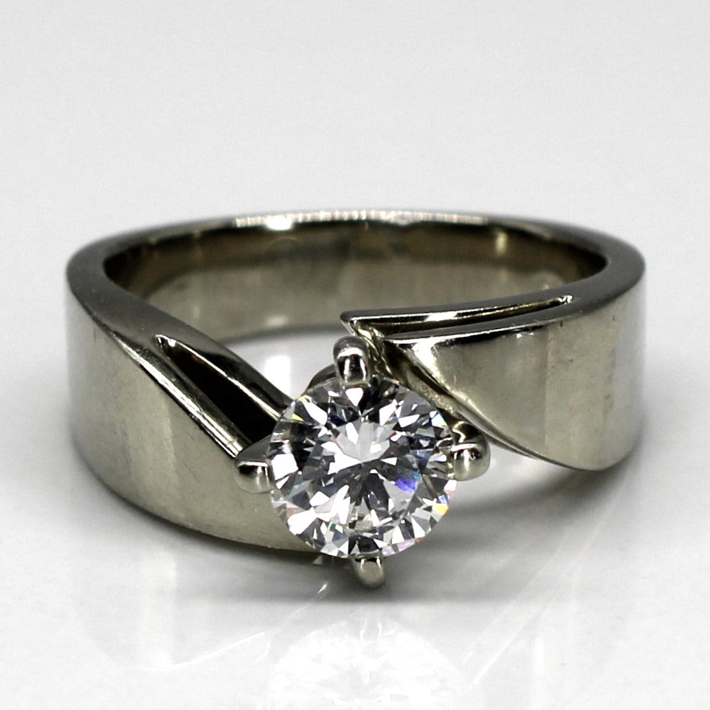Offset Solitaire Diamond White Gold Ring | 0.55ct VS2 H/I | SZ 3.75 |