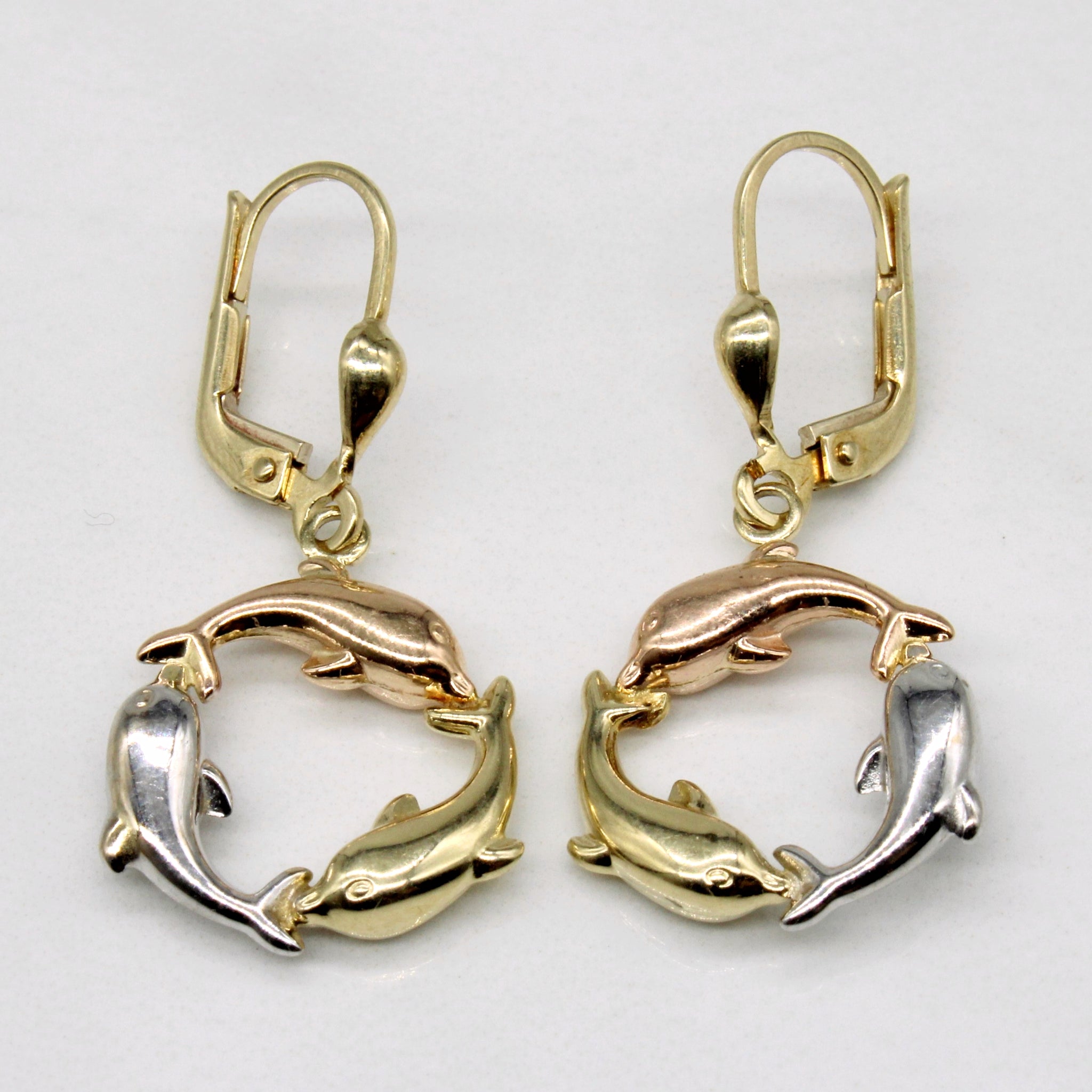 Dolphin Hoop Earrings Gold Dolphin Earrings 14k Yellow Gold Dual