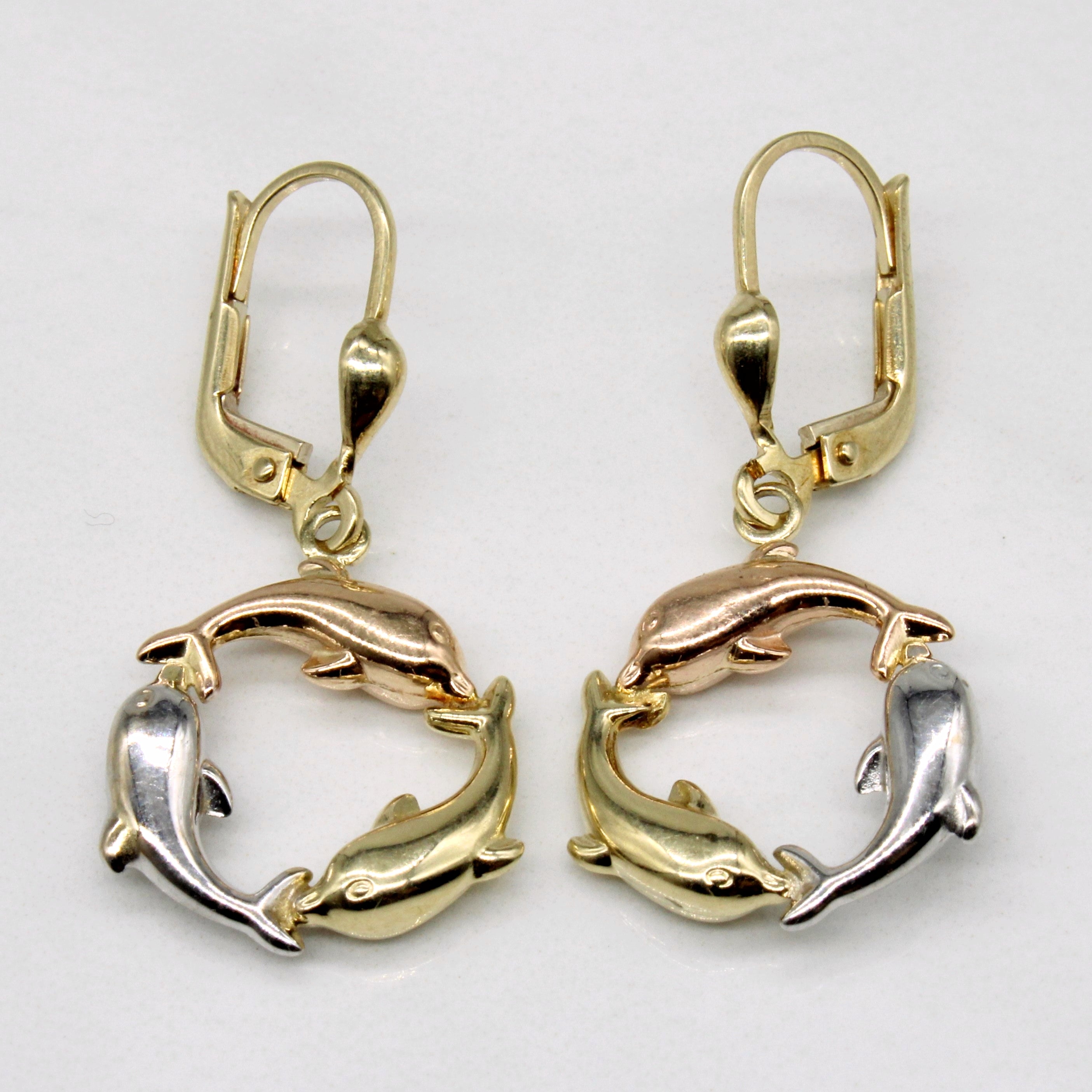 10k Tri Tone Gold Dolphin Earrings