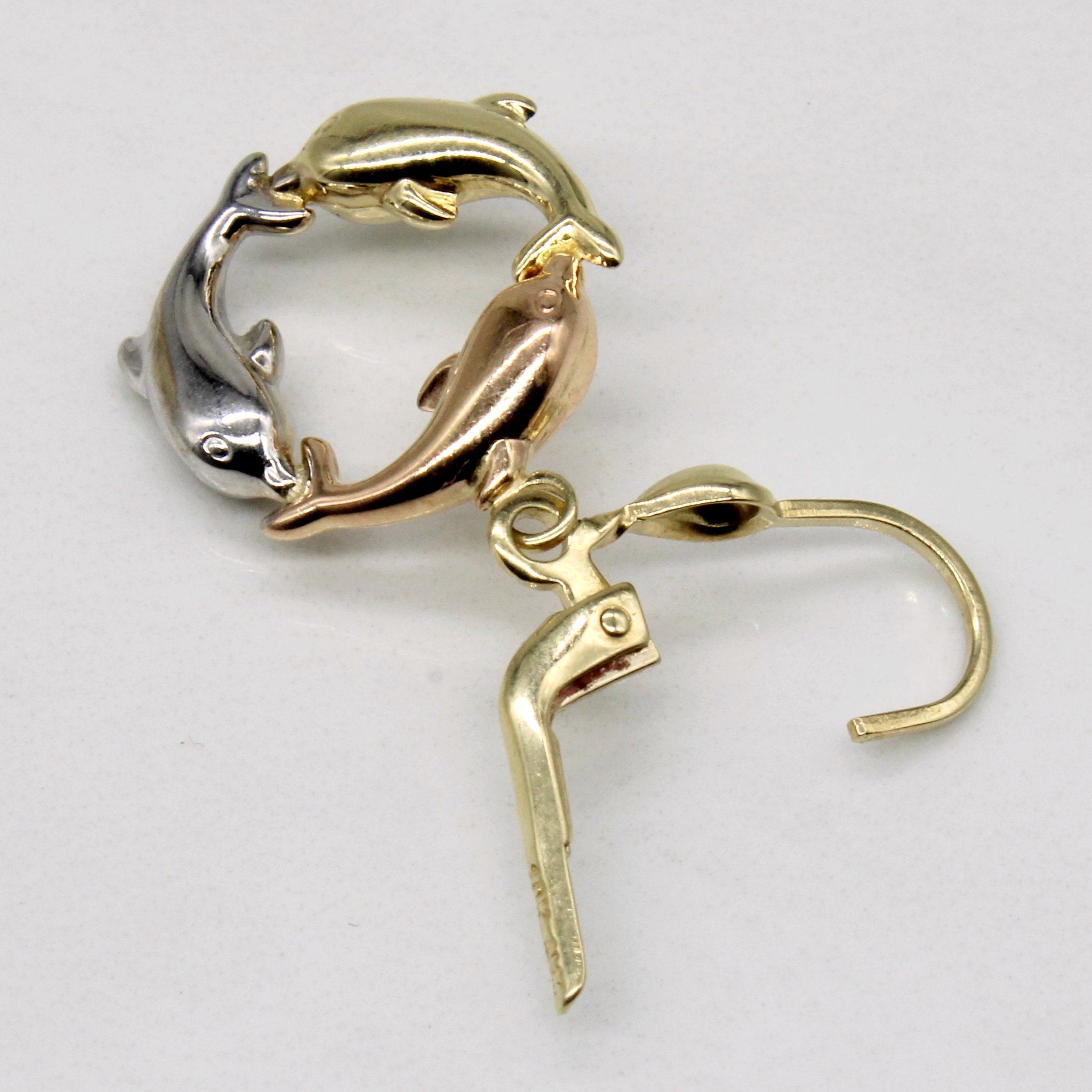 10k Tri Tone Gold Dolphin Earrings