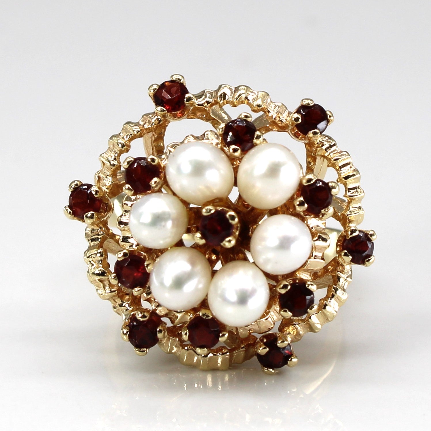 Pearls & Garnet Textured Ring | 7.00ctw | SZ 6.5 |