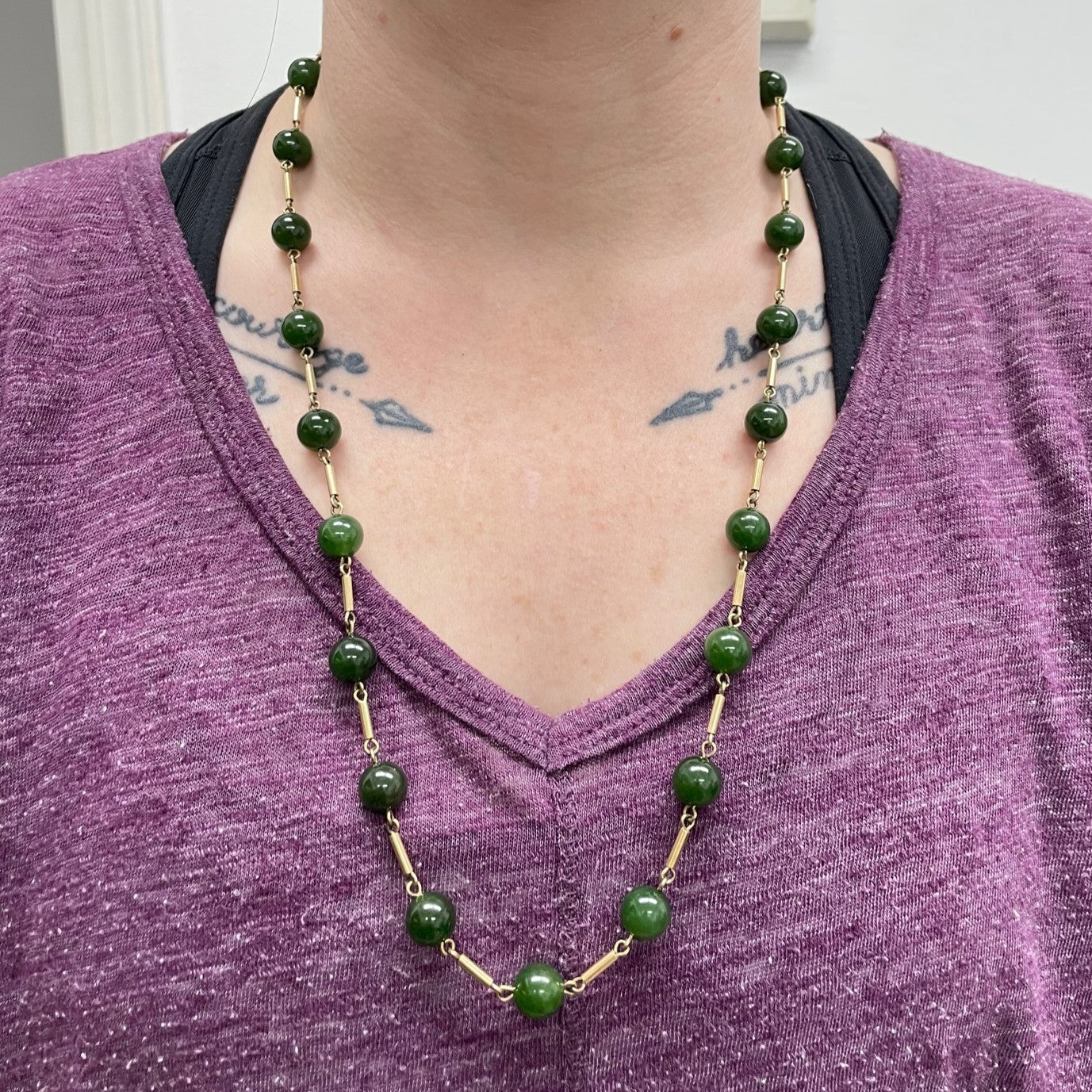 Nephrite Jade Gold Chain | 180ctw | 25"|