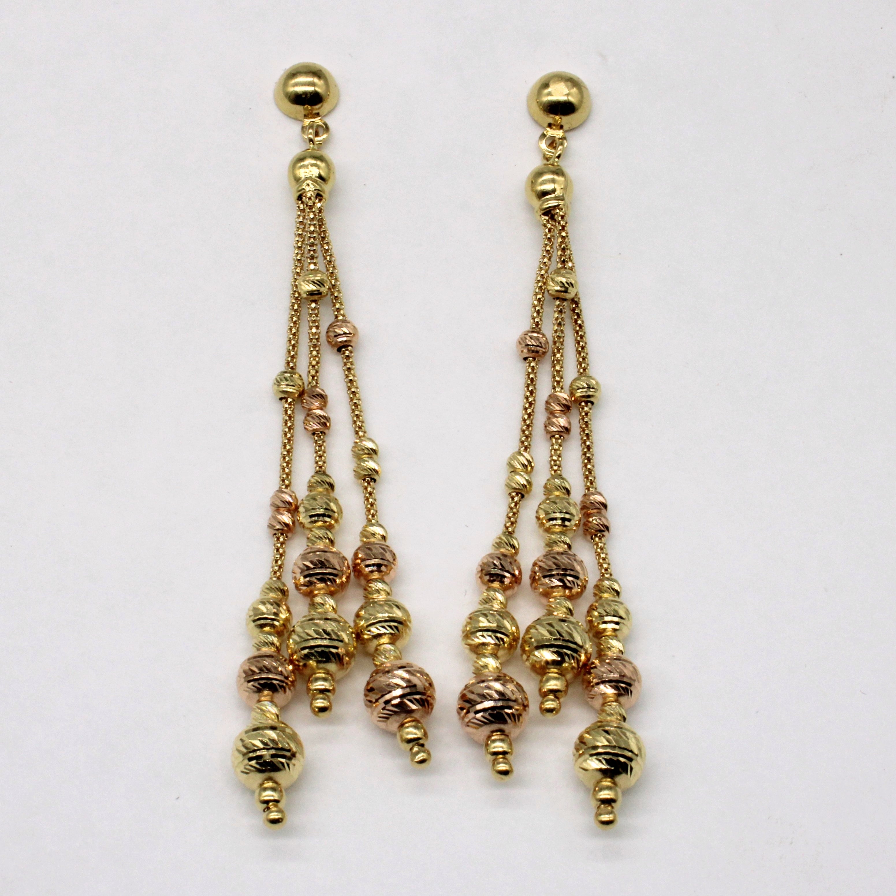 18k Two Tone Gold Drop Bead Earrings