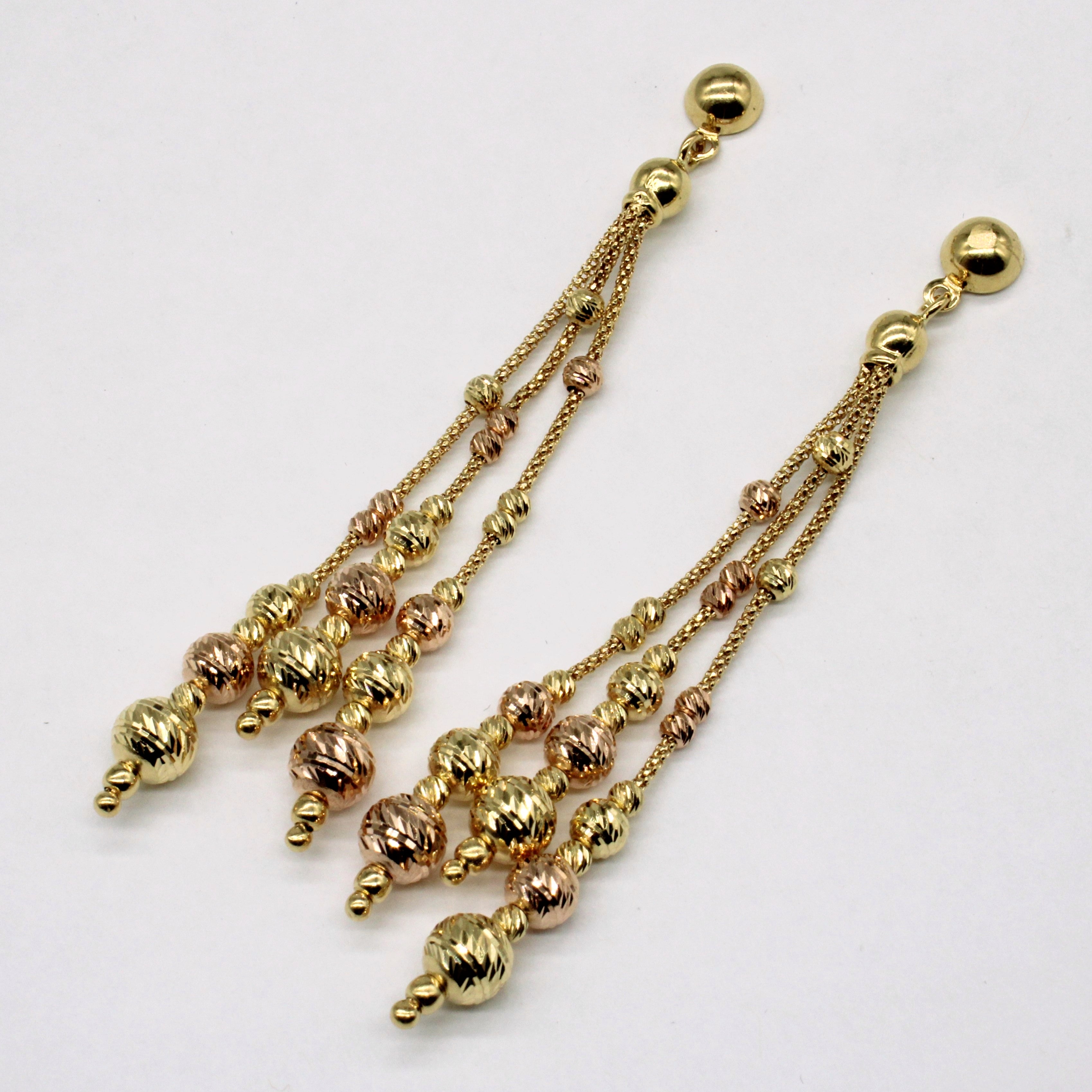 18k Two Tone Gold Drop Bead Earrings