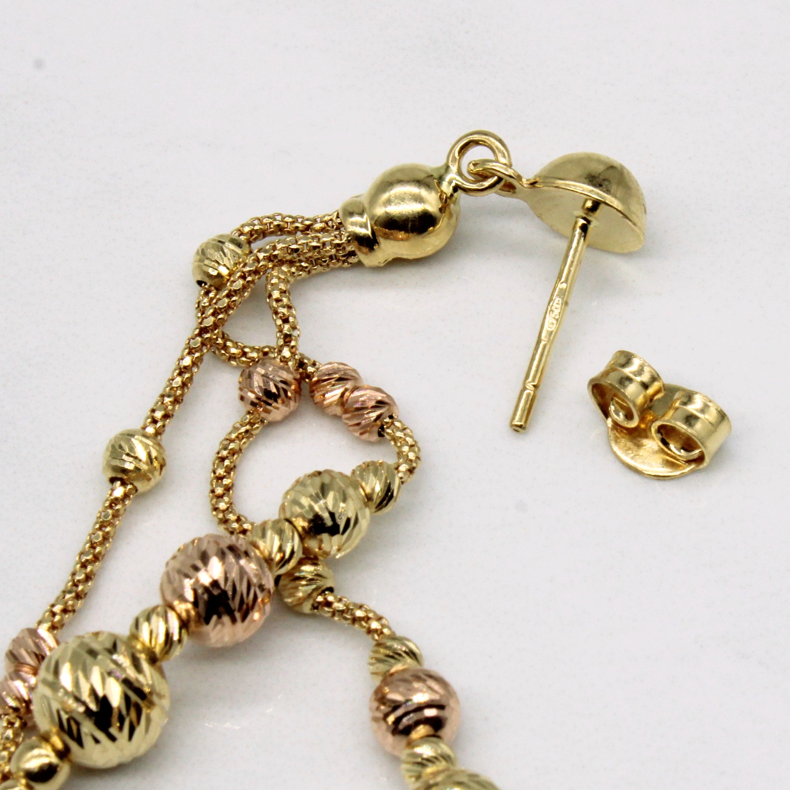 18k Two Tone Gold Drop Bead Earrings