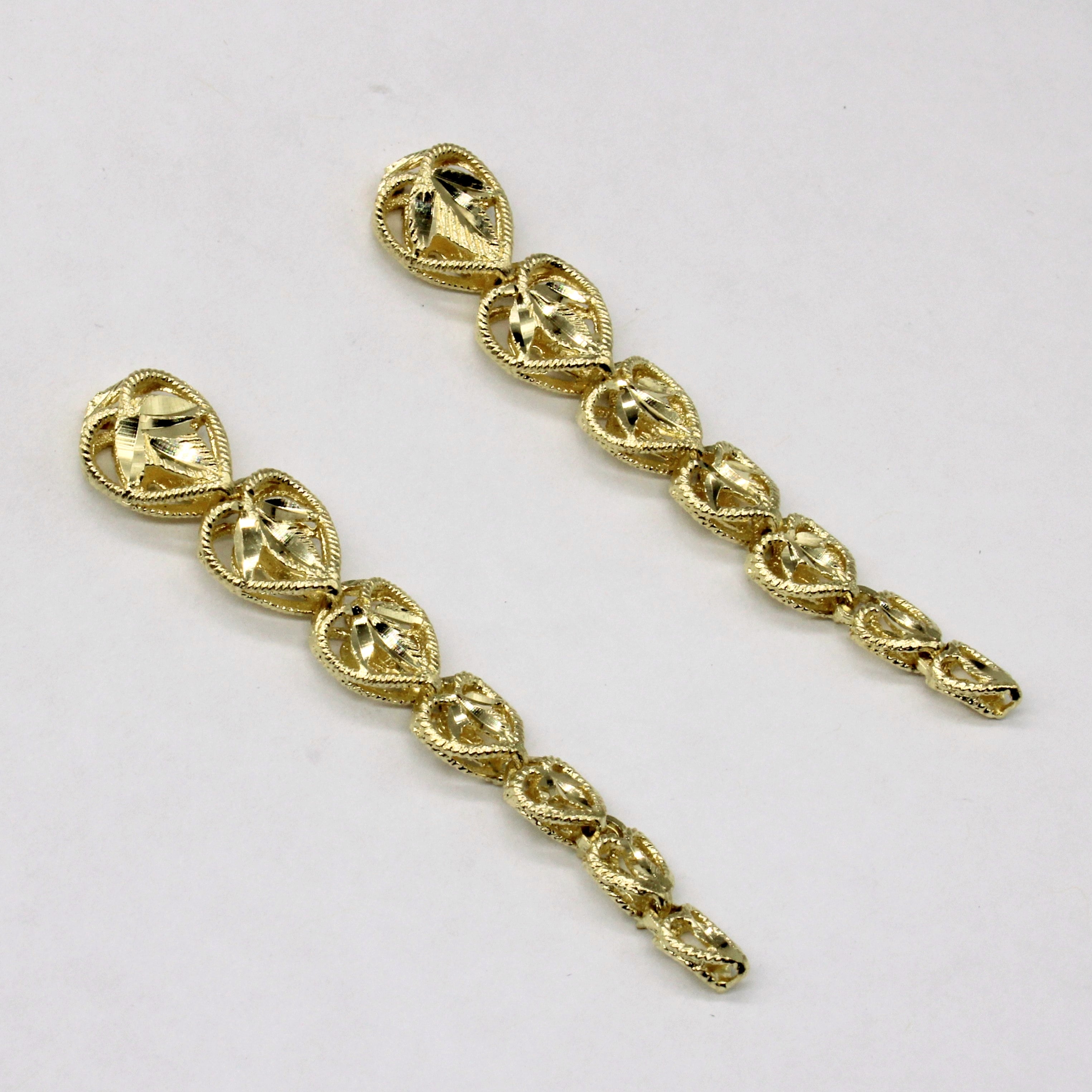 14k Yellow Gold Drop Heart Earrings