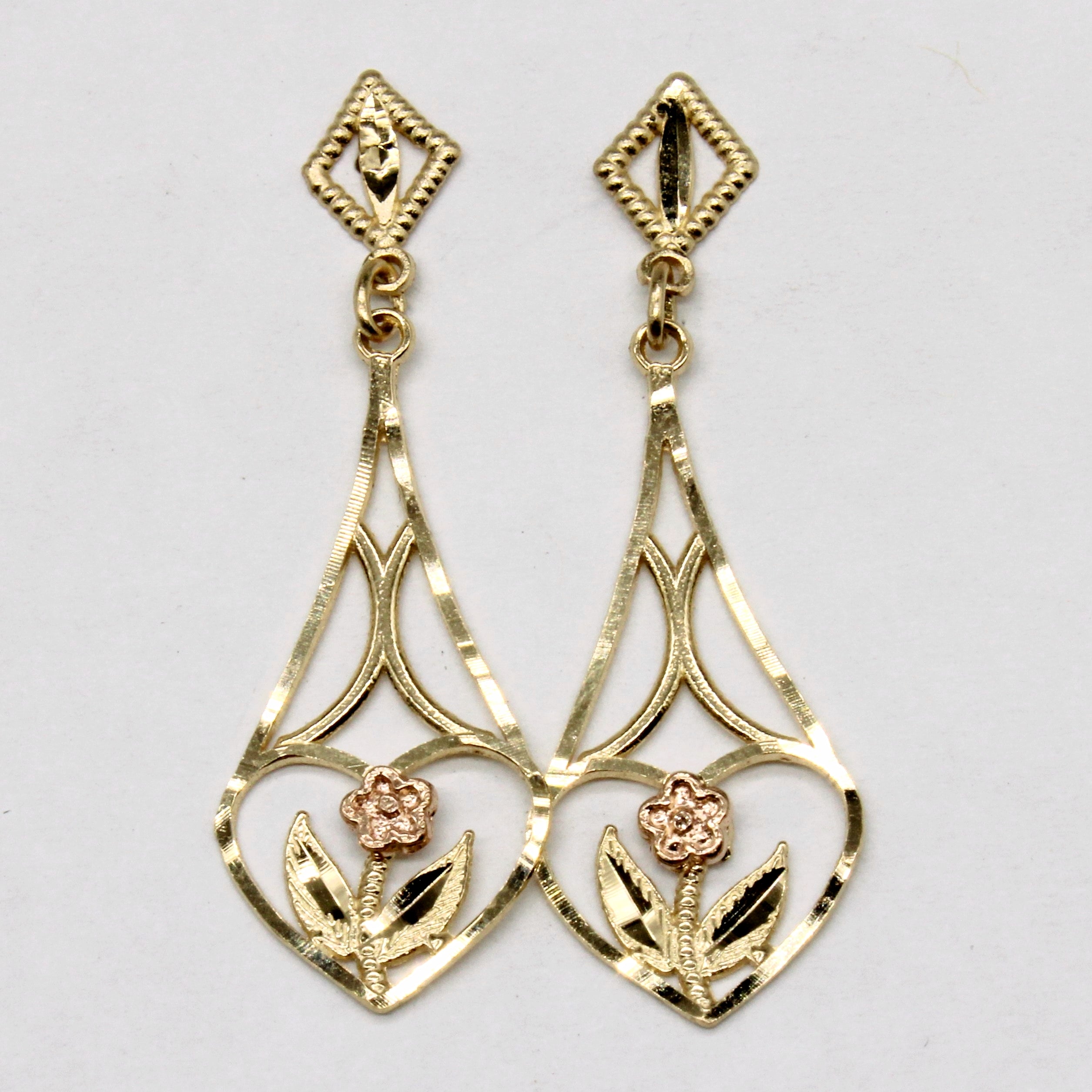 Boucles d'oreilles pendantes en or bicolore 14 carats