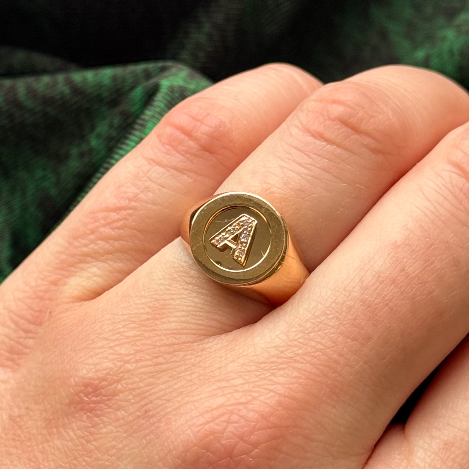 Diamond "A" Initial Signet Ring | 0.02ctw | SZ 9 |
