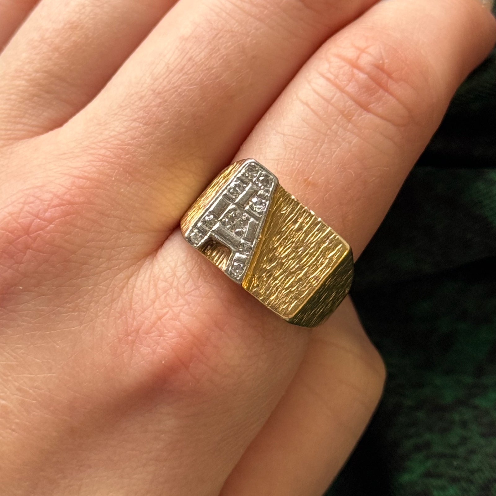 Diamond "A" Initial Textured Ring | 0.24ctw | SZ 10.25 |