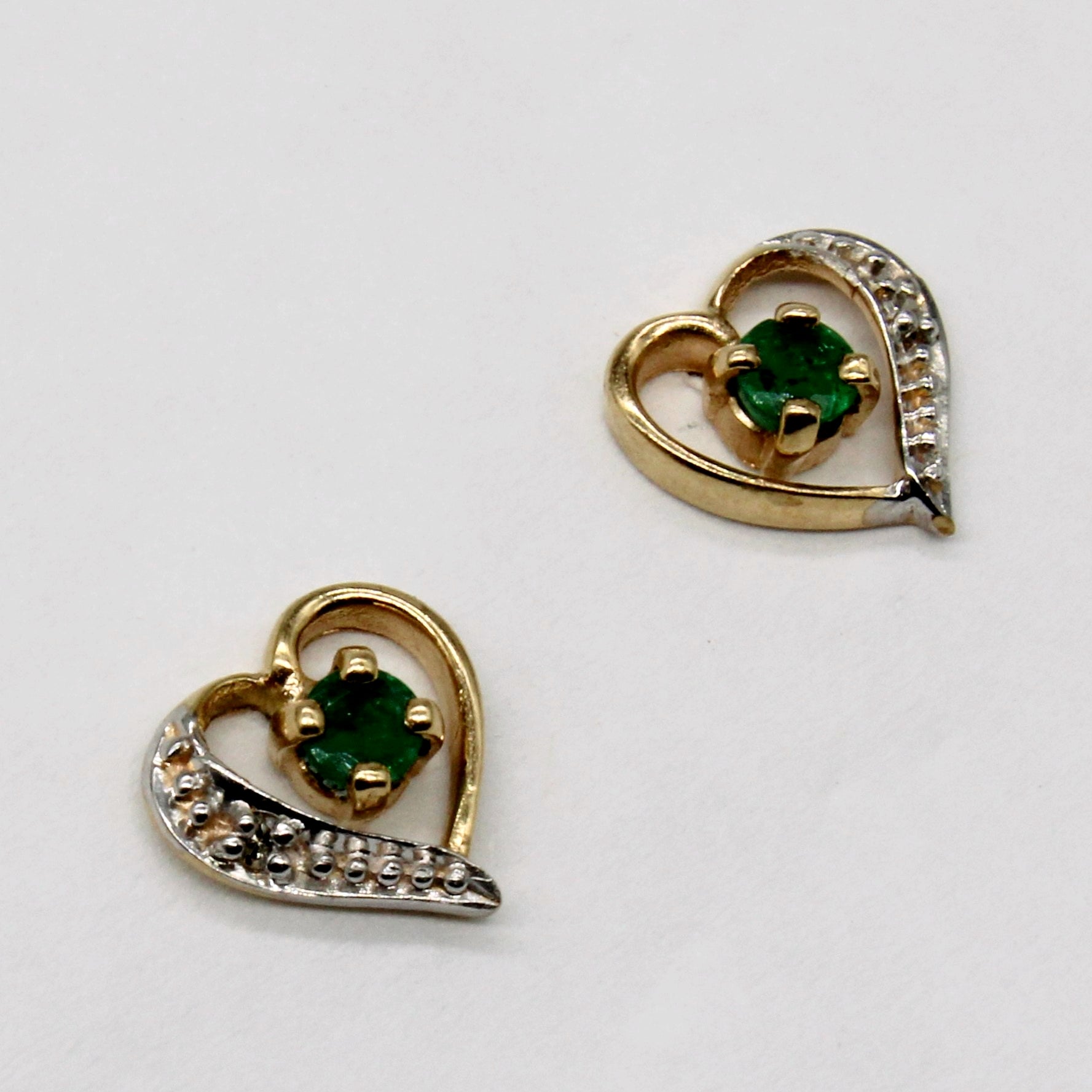 Emerald & Diamond Heart Earrings | 0.10ctw, 0.01ctw |