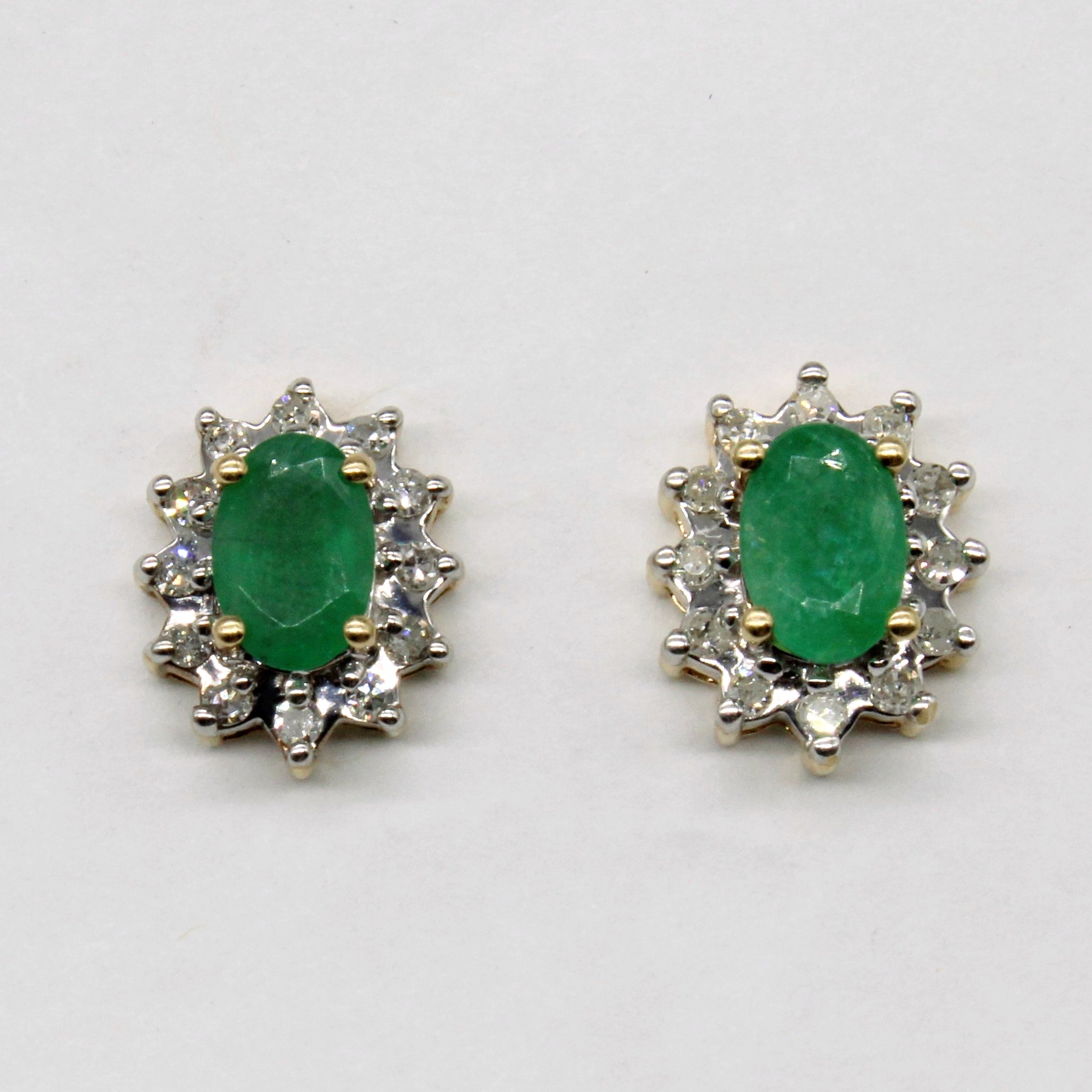 Emerald & Diamond Halo Earrings | 0.65ctw, 0.12ctw |