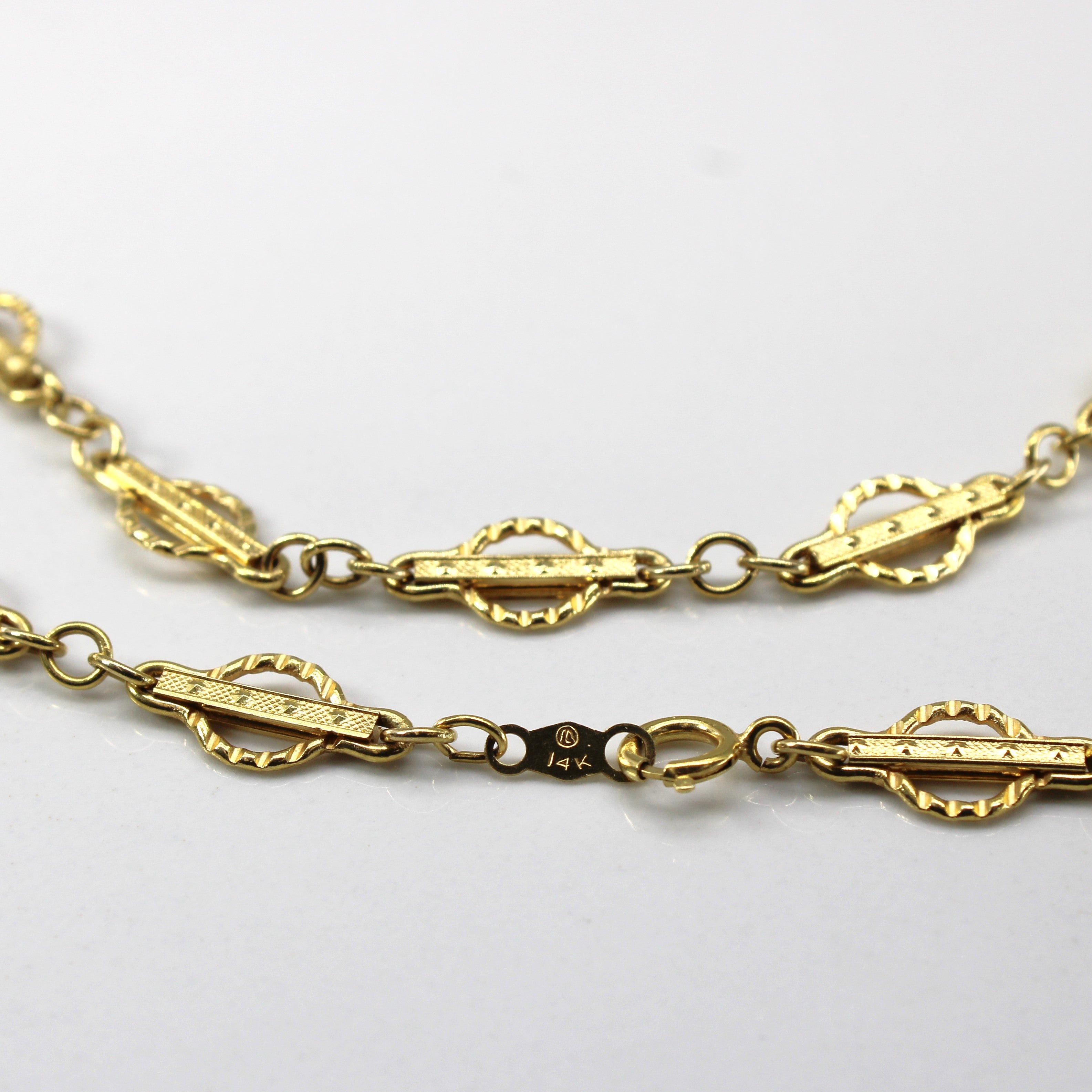 Textured Bar and Ring Yellow Gold Chain | 30"|