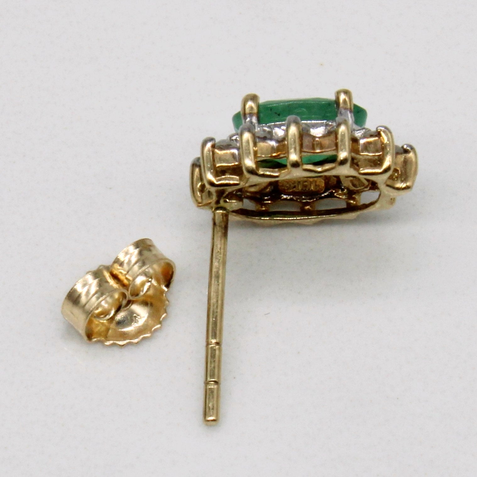 Emerald & Diamond Halo Earrings | 0.65ctw, 0.12ctw |