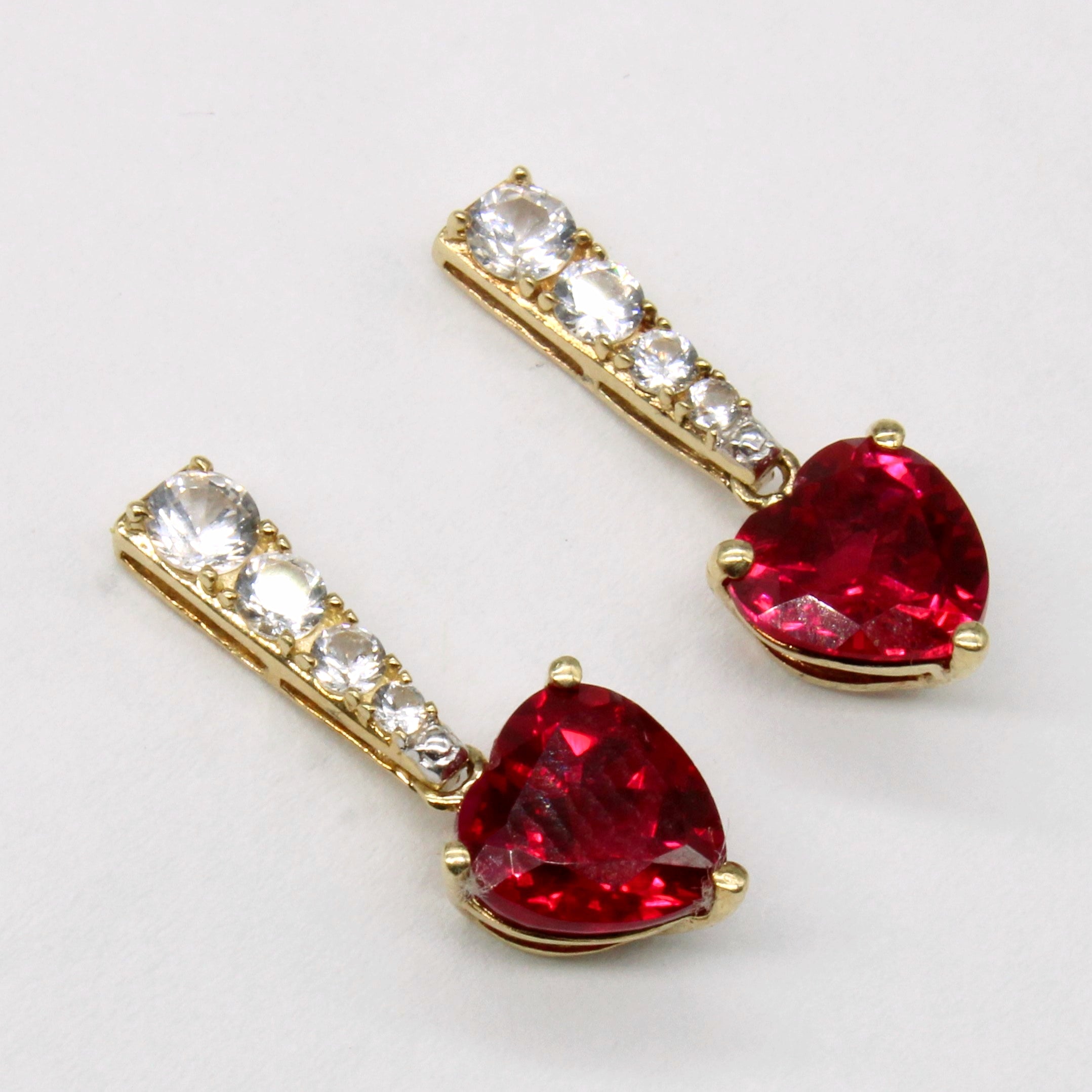 Synthetic Ruby & White Sapphire Drop Earrings | 2.60ctw, 0.40ctw |