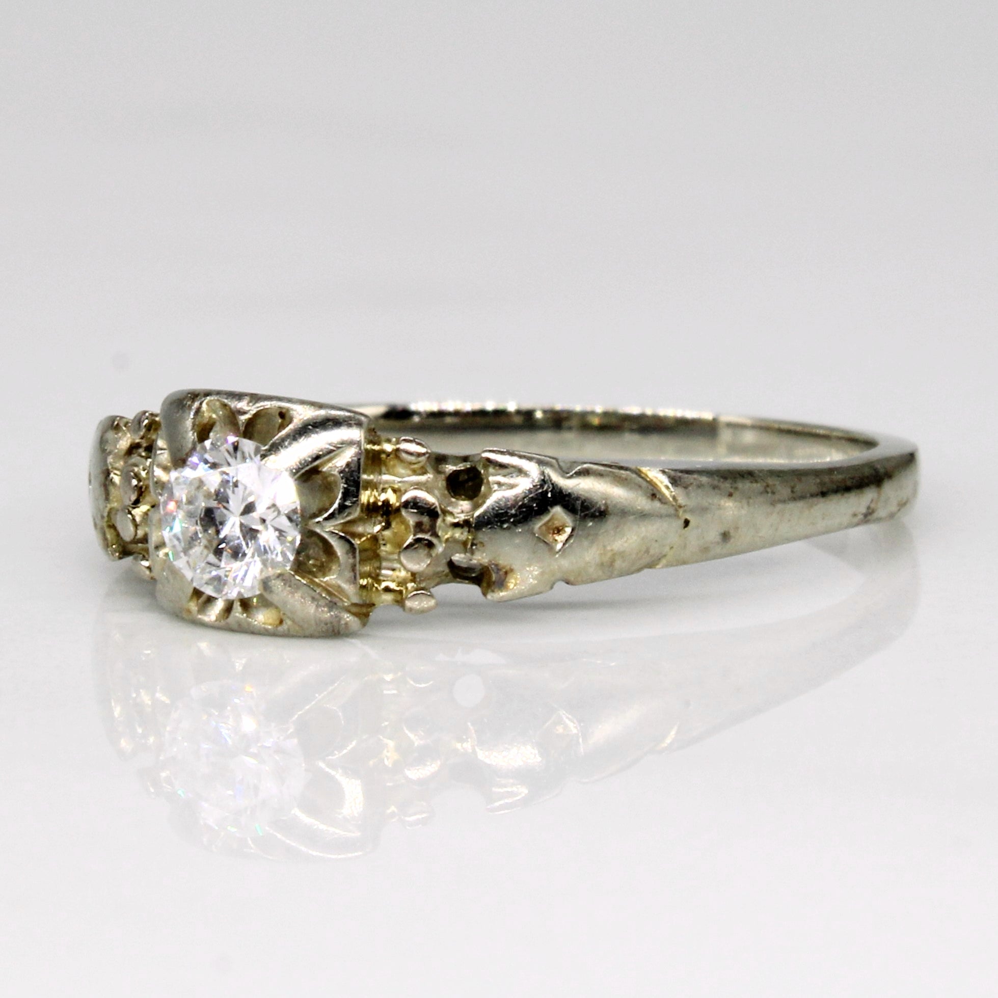 10k White Gold Solitaire Diamond Ring | 0.19ct | SZ 6.5 |