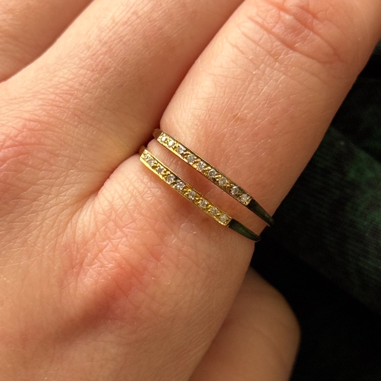 Bague ouverte à double rangée de diamants | 0,12 ct | Taille 9,25 |