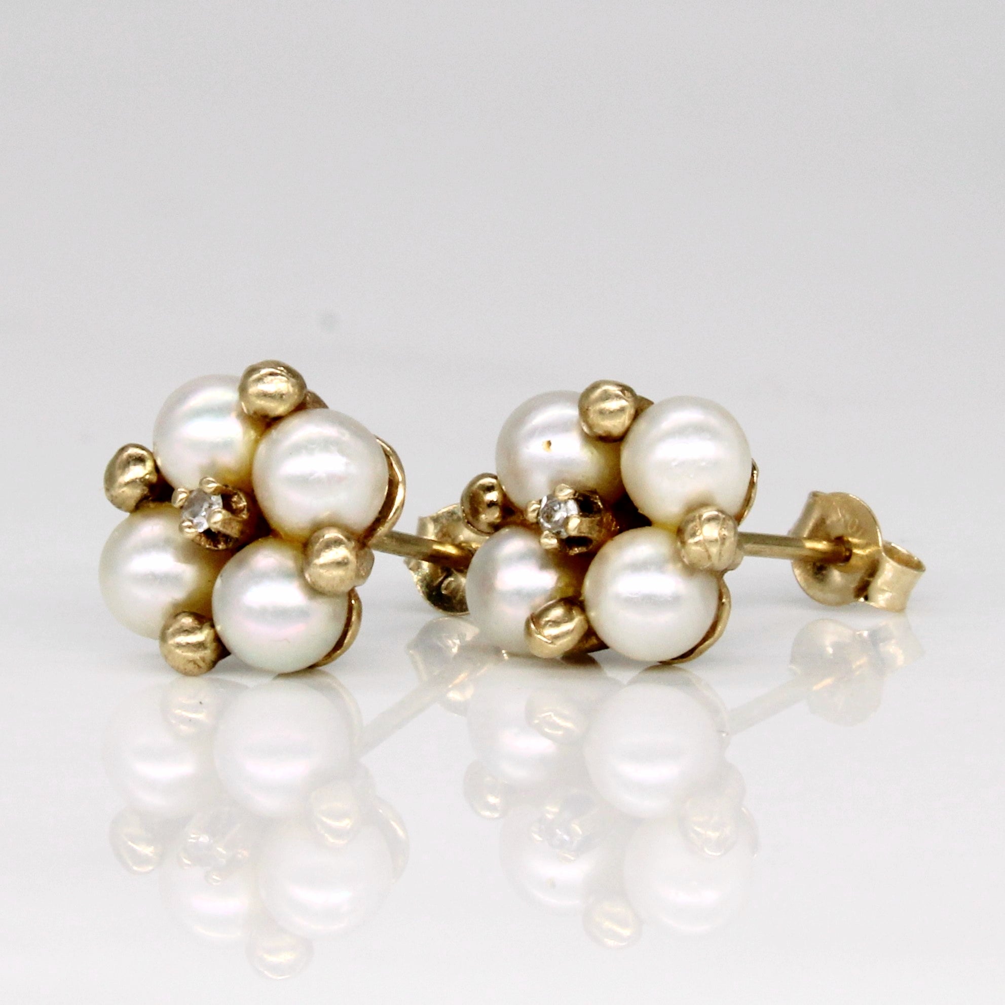 Pearl & Diamond Cluster Earrings | 0.01ctw |