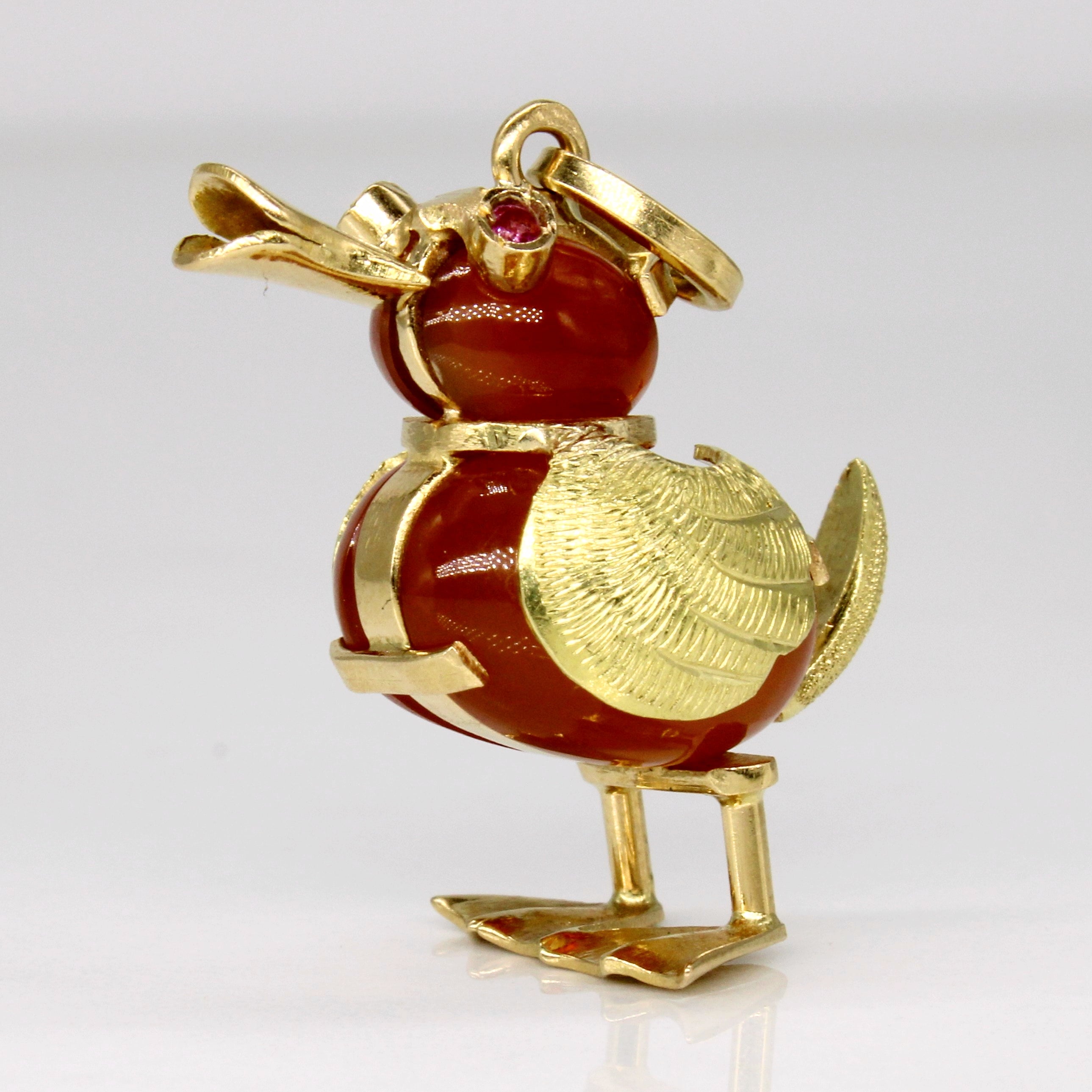 Carnelian & Pink Sapphire Duck 18K Pendant | 24.00ctw, 0.02ctw |