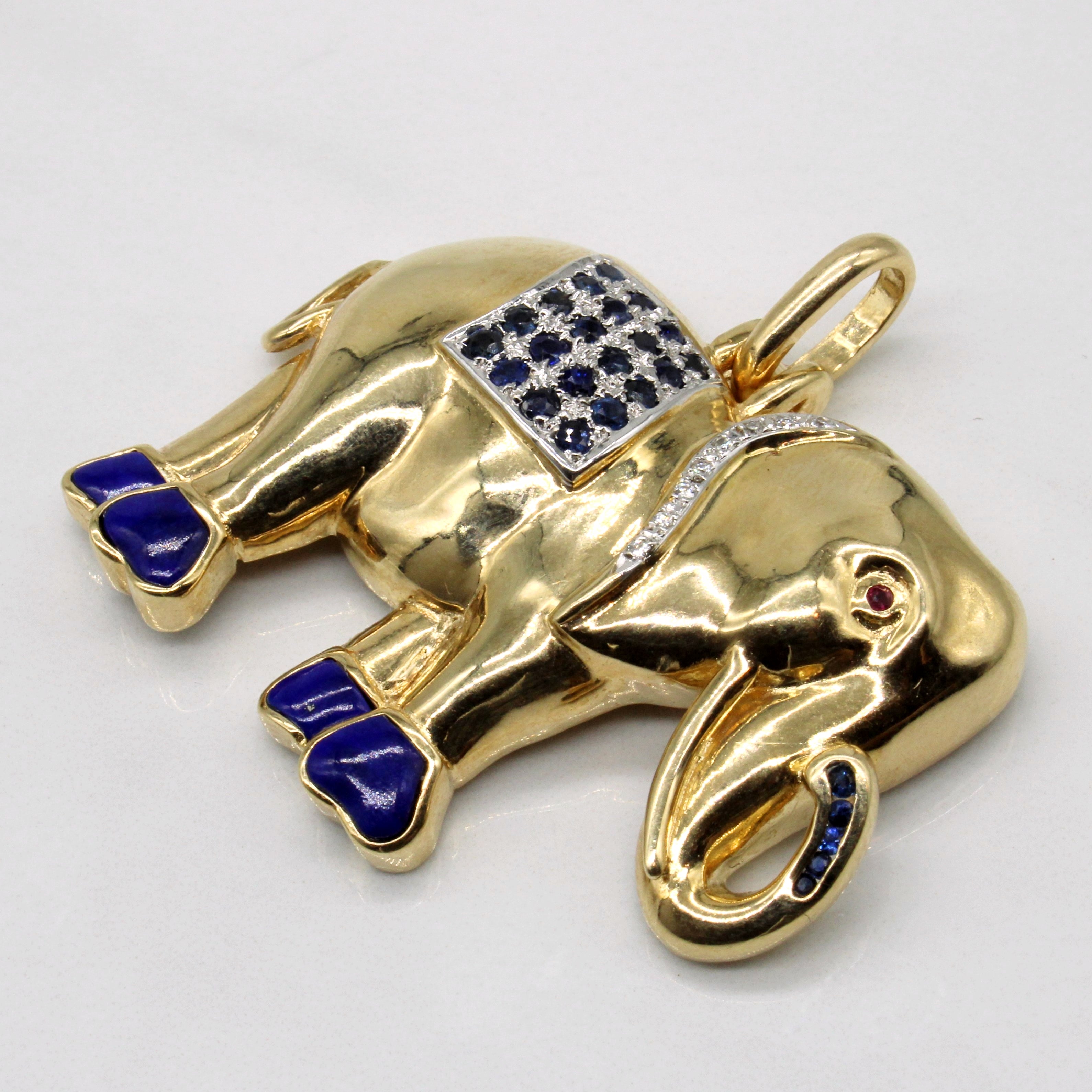 Multi Gem Elephant 14k Pendant | 2.80ctw |