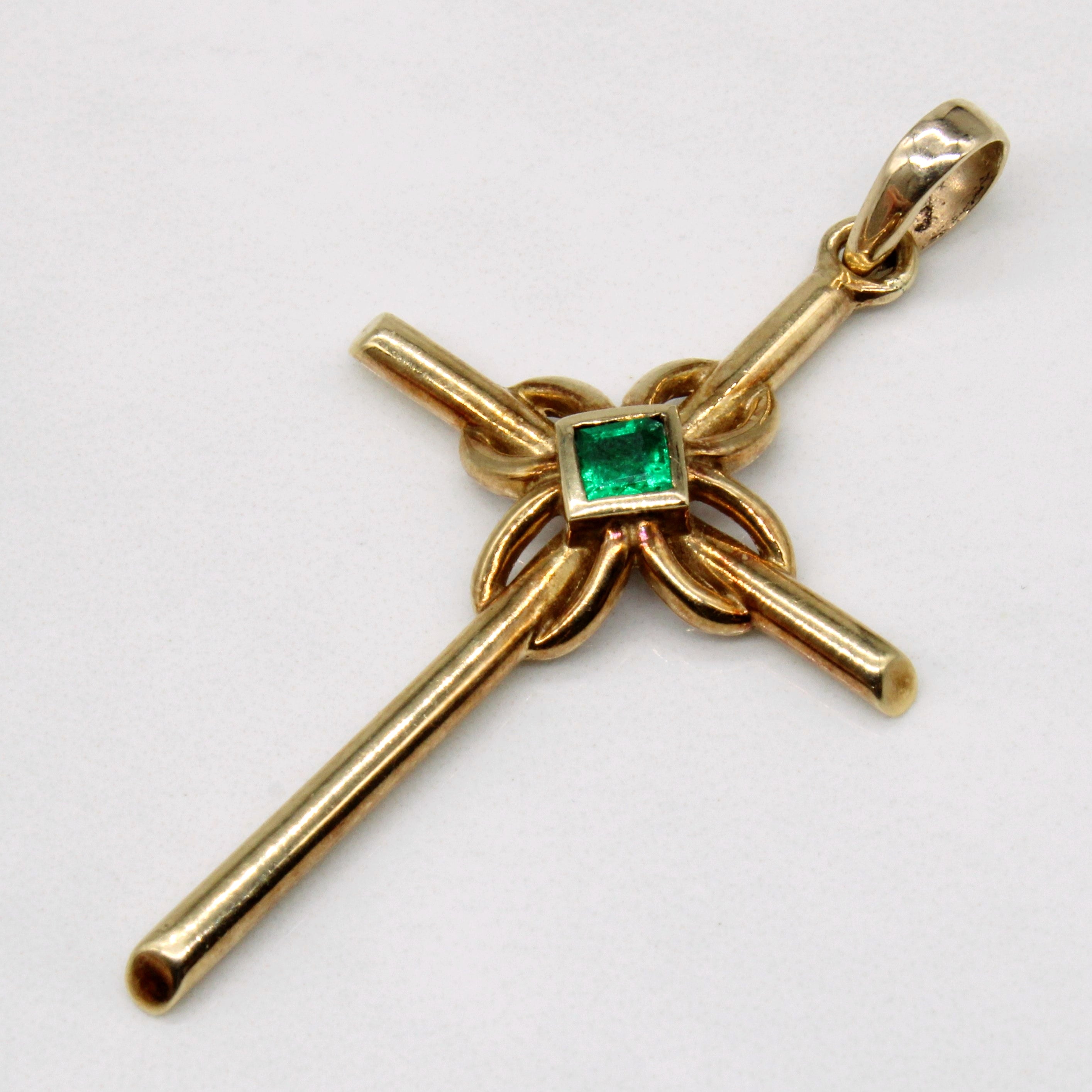 Synthetic Emerald Cross 10K Pendant | 0.22ct |