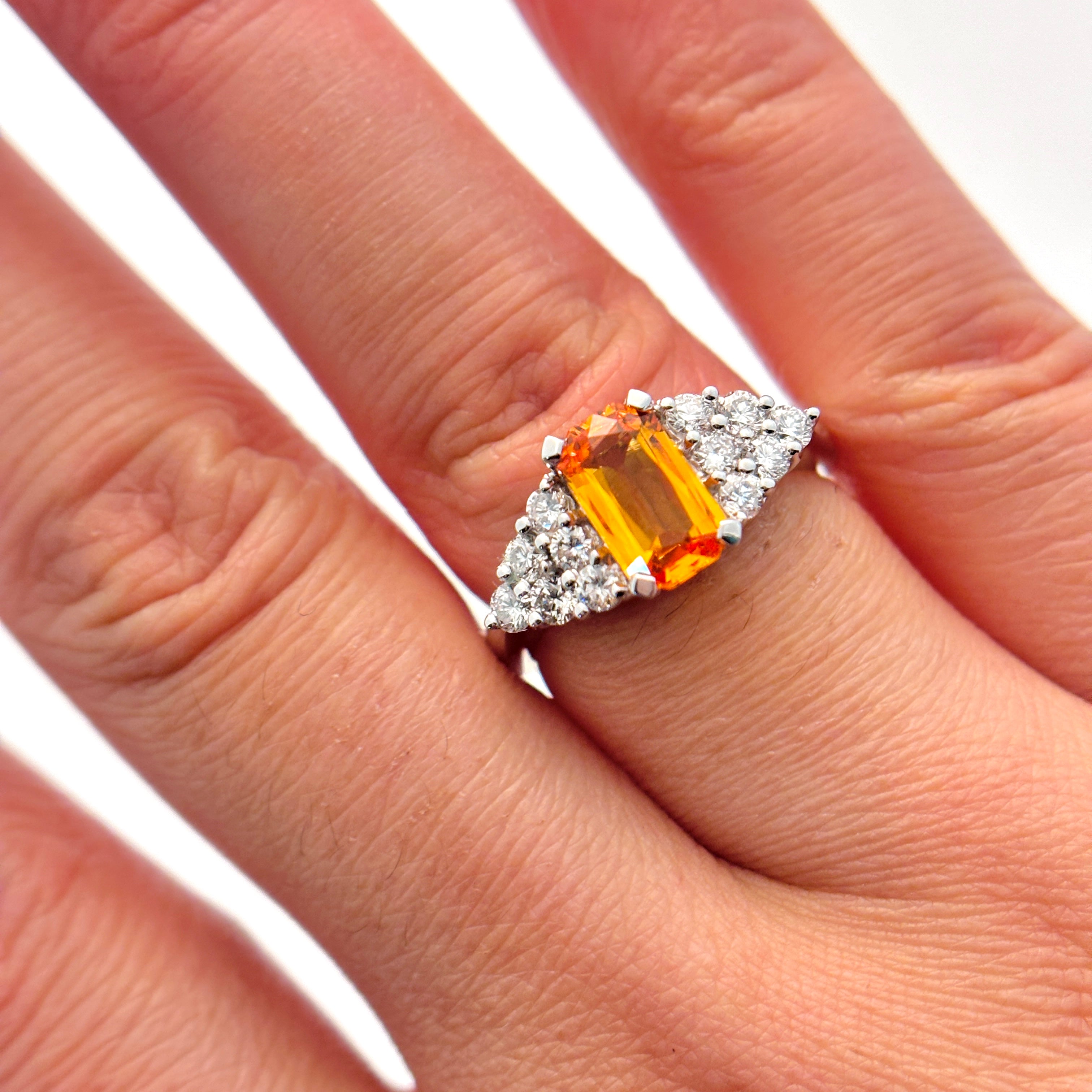 18K White Gold Orange Sapphire and Diamond Ring | 1.45 ct, 0.60 ctw | SZ 6.5 |