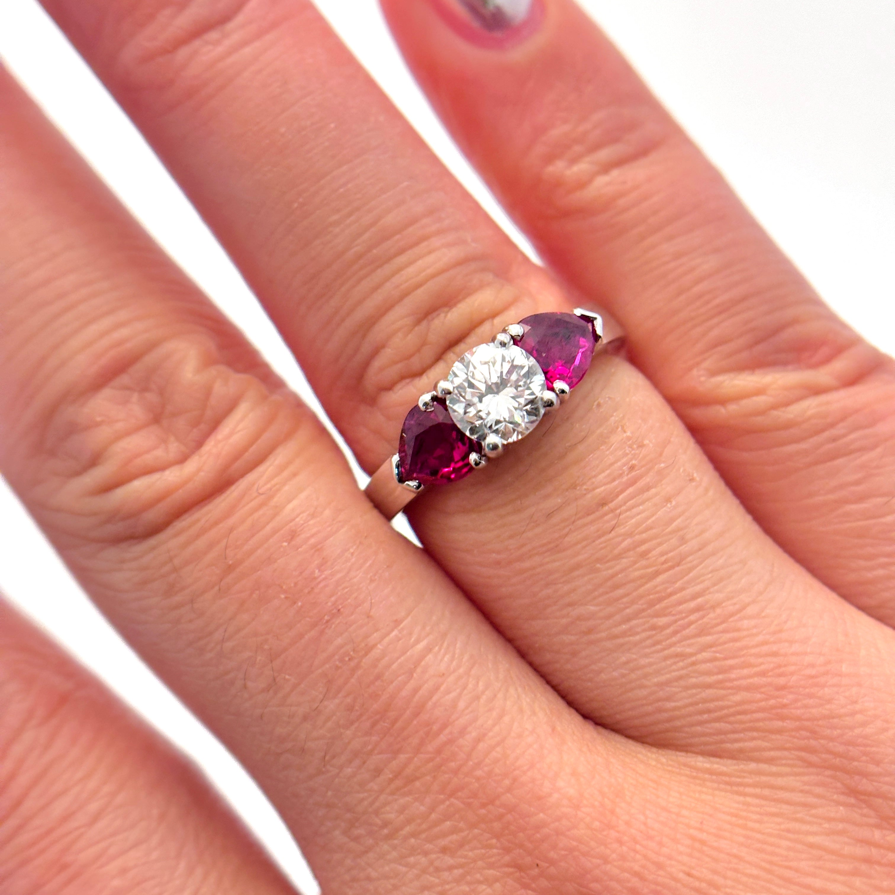 18K White Gold Diamond and Ruby Ring | 1.00 ct, 1.31 ctw | SZ 6.25 |