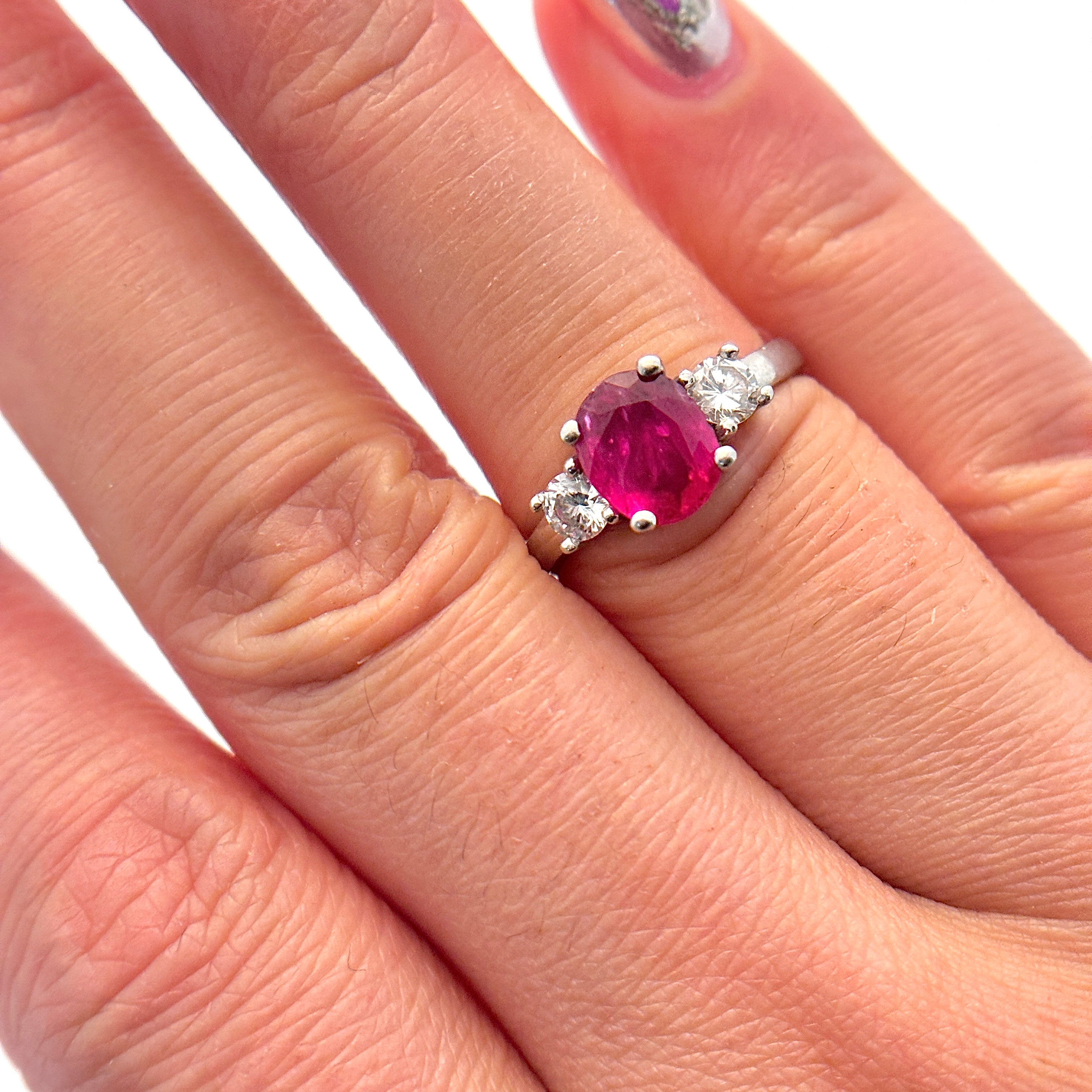 Platinum Ruby and Diamond Cocktail Ring | 1.04ct, 0.35ctw | SZ 5.25 |