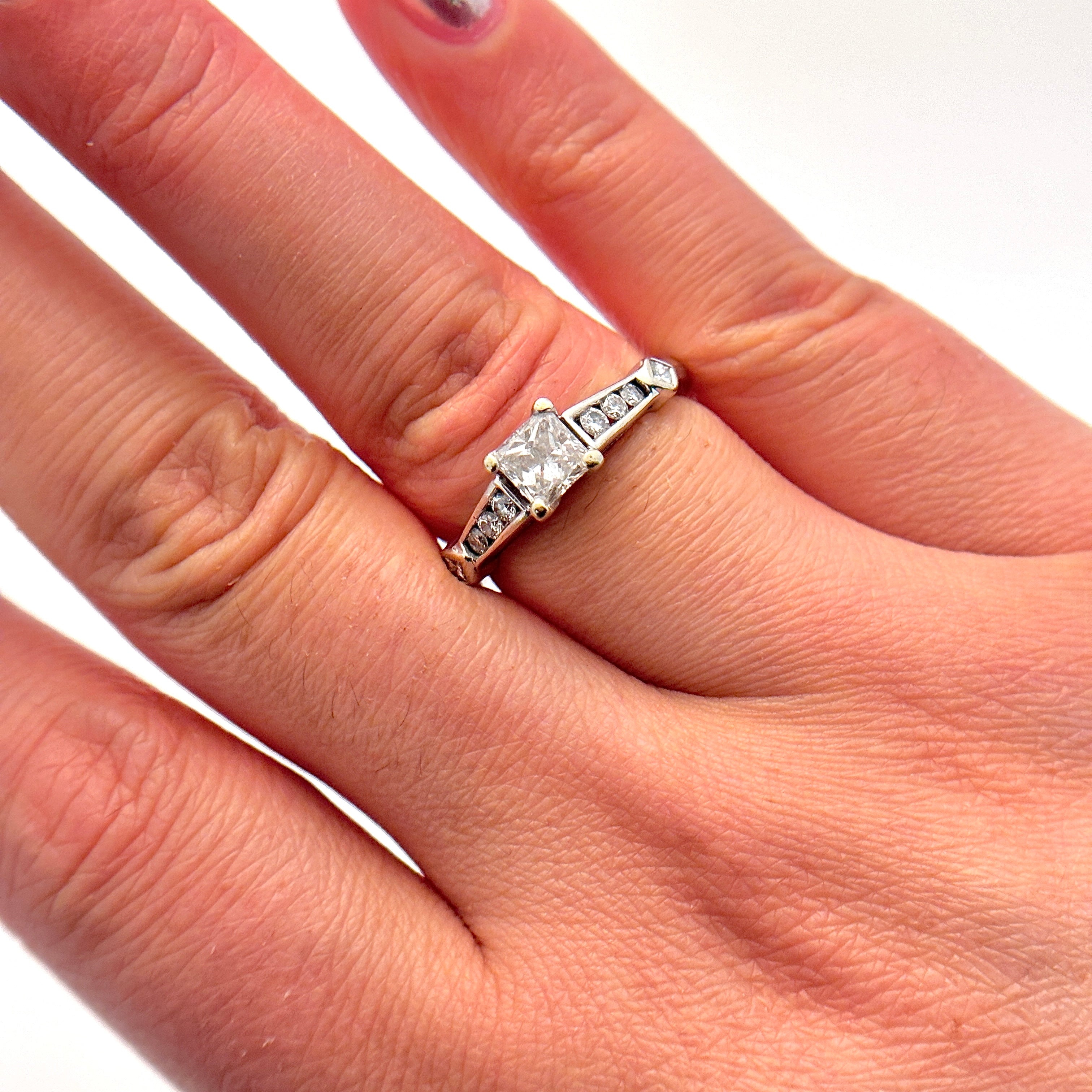 14K White Gold Princess Cut Diamond Ring Engagement | 0.84 ctw | SZ 6.5 |
