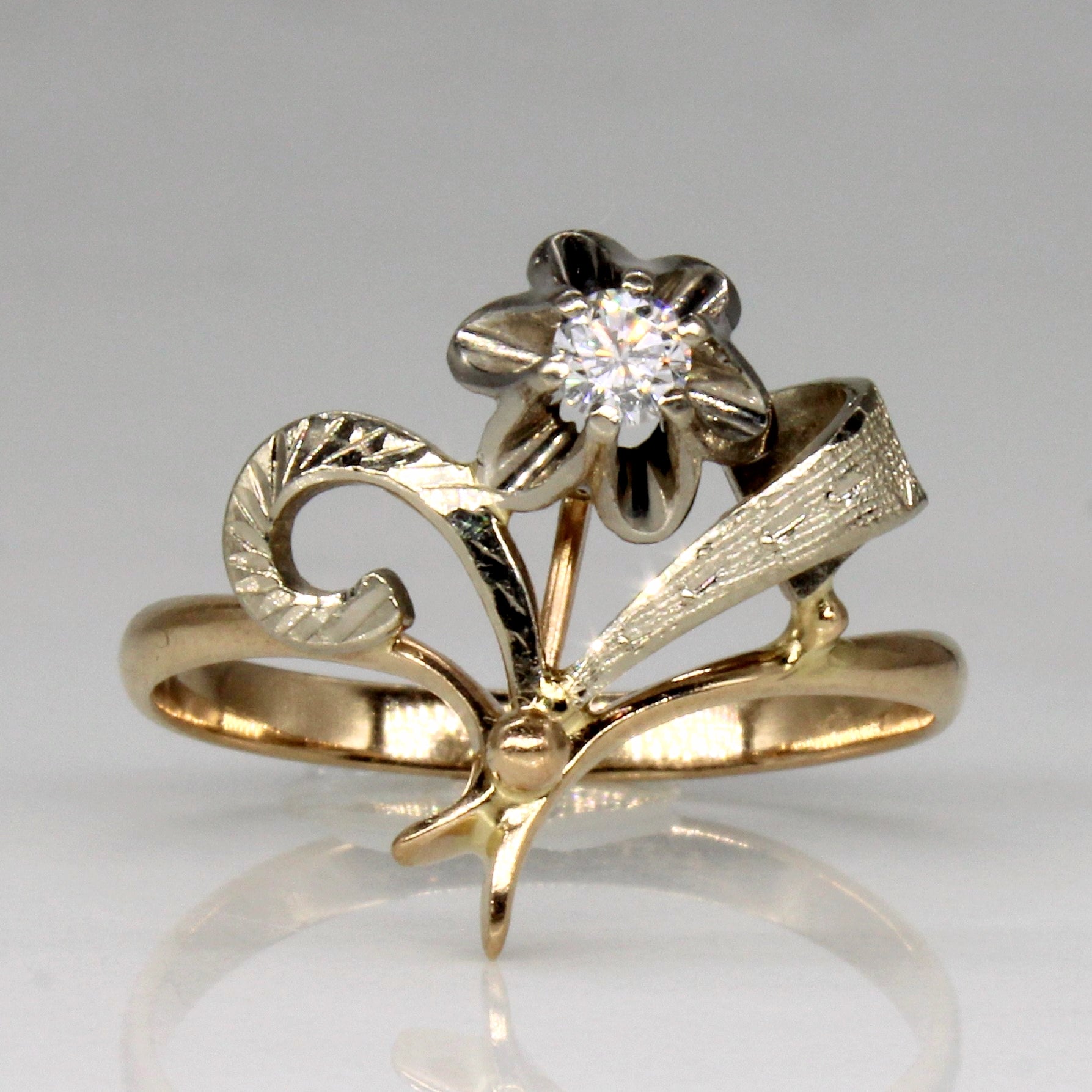 Diamond Flower White & Yellow 14k Ring | 0.12ct | SZ 8 |
