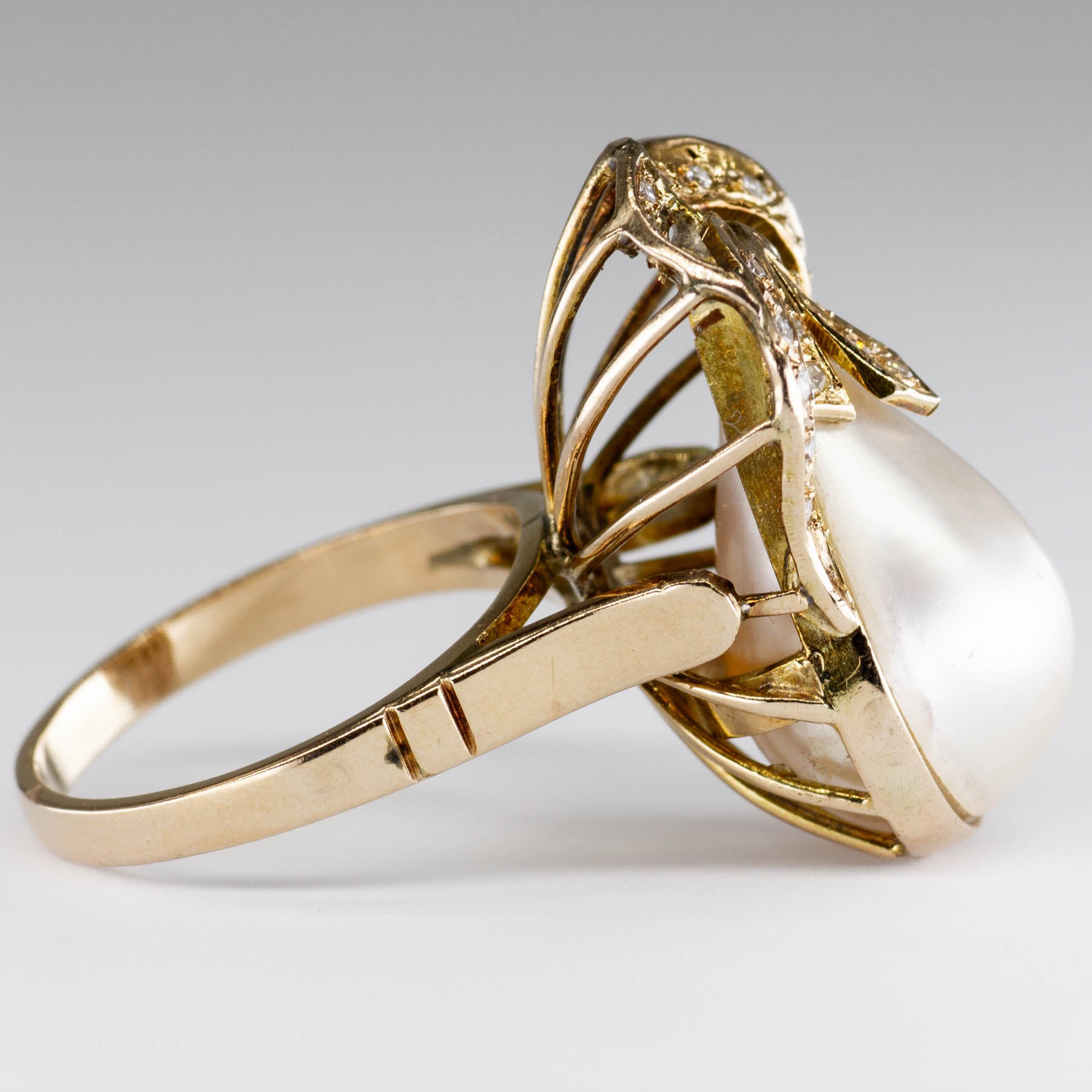 Art Nouveau Era Pearl & Diamond Ring | 0.05 ctw SZ 7 |