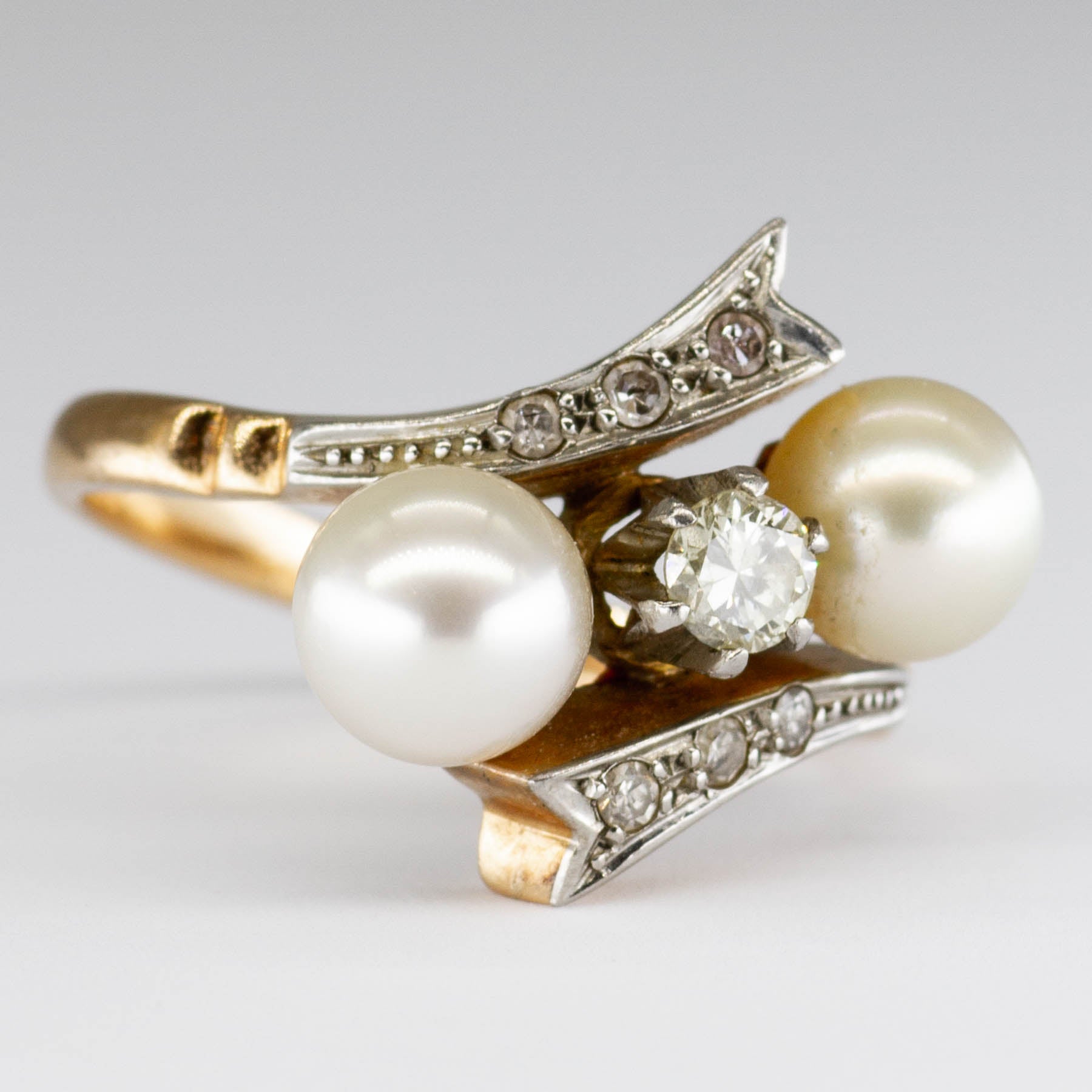 Edwardian Diamond & Pearl Waterfall Ring | 0.22ctw | SZ 7 |