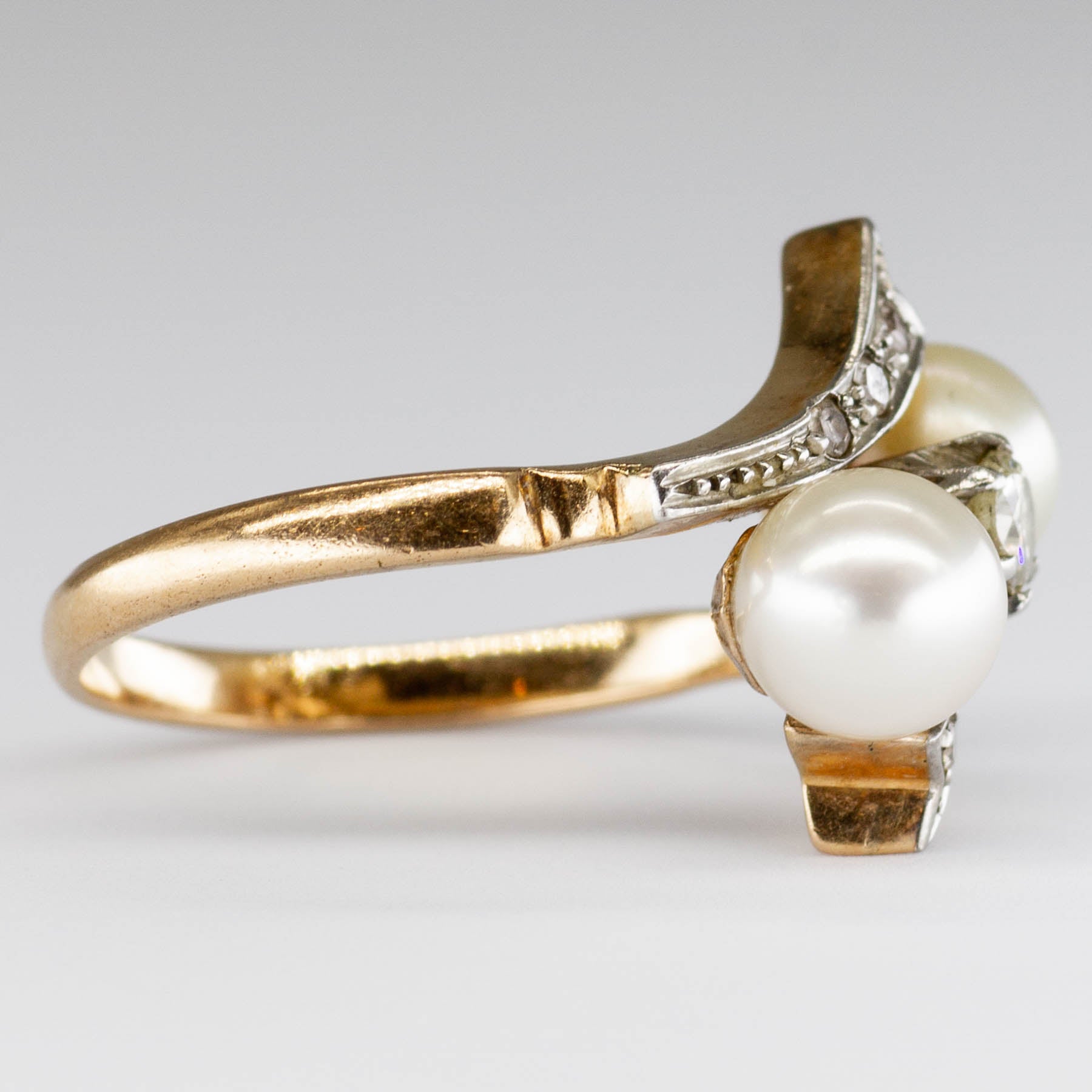 Edwardian Diamond & Pearl Waterfall Ring | 0.22ctw | SZ 7 |